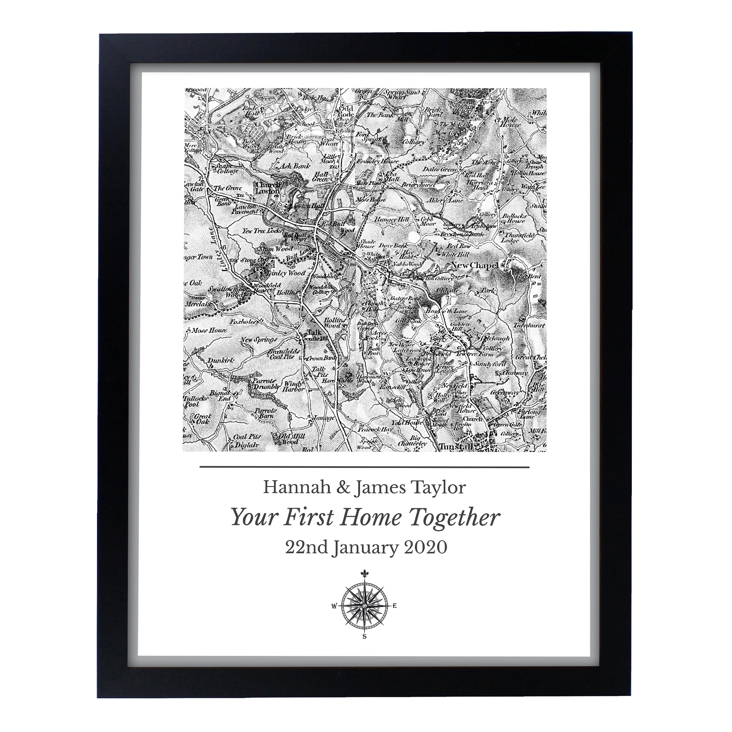 Personalised 1805 - 1874 Old Series Map Compass Black Framed Print