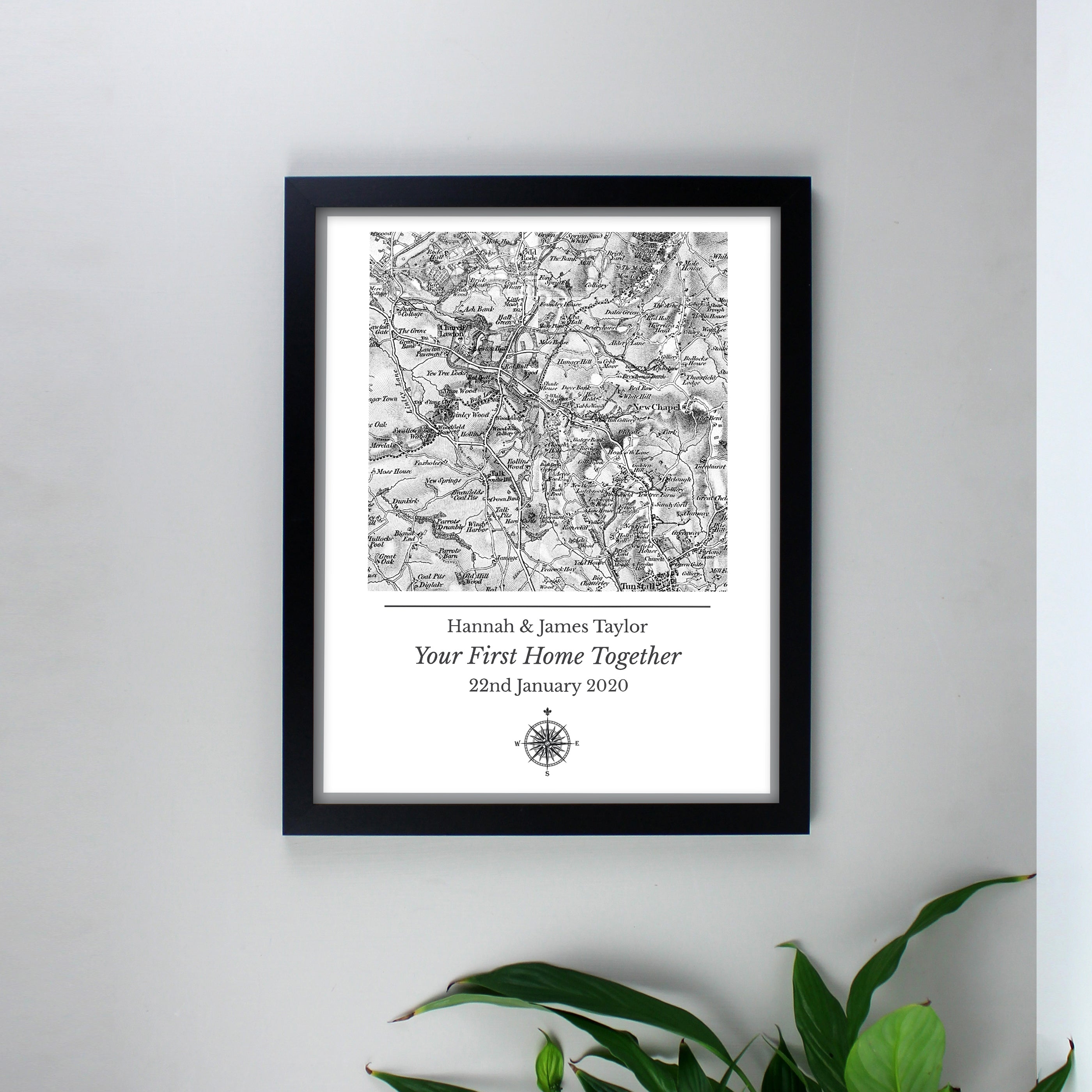 Personalised 1805 - 1874 Old Series Map Compass Black Framed Print