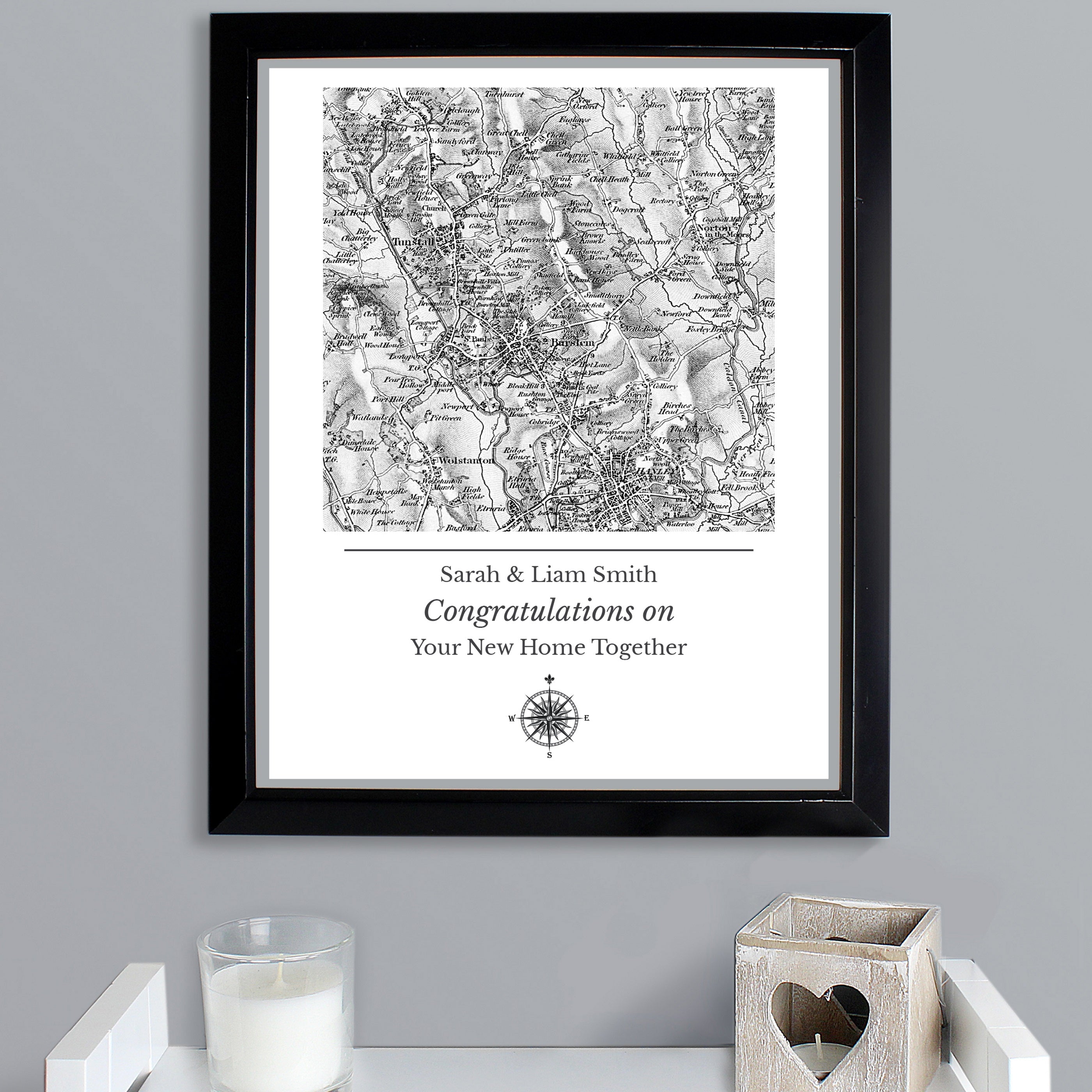 Personalised 1805 - 1874 Old Series Map Compass Black Framed Print