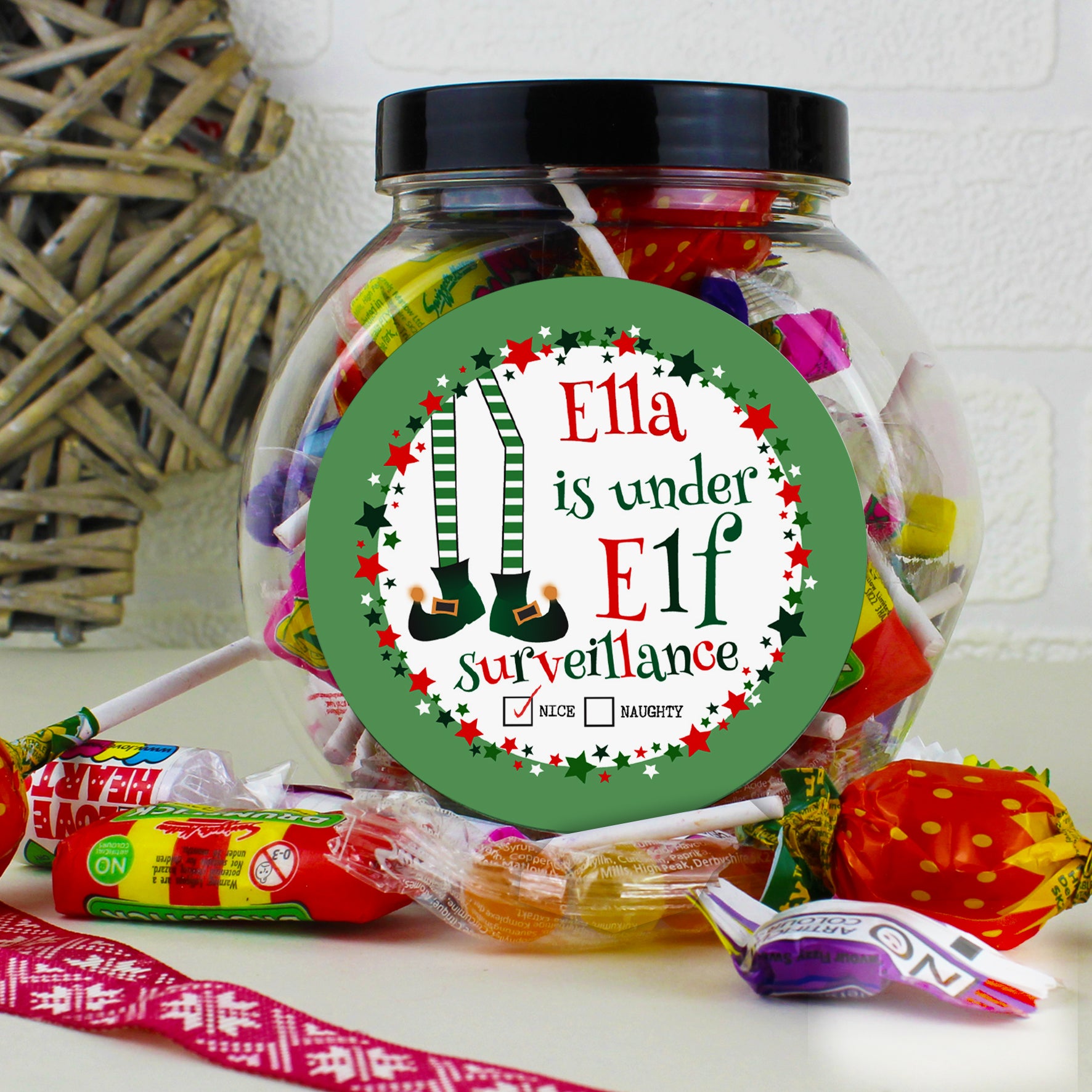 Personalised Elf Surveillance Sweet Jar