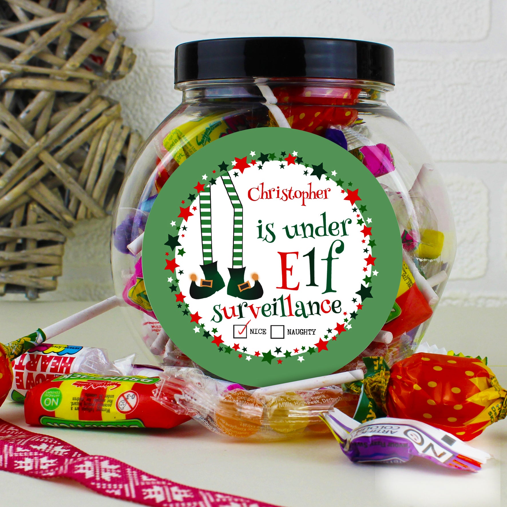 Personalised Elf Surveillance Sweet Jar