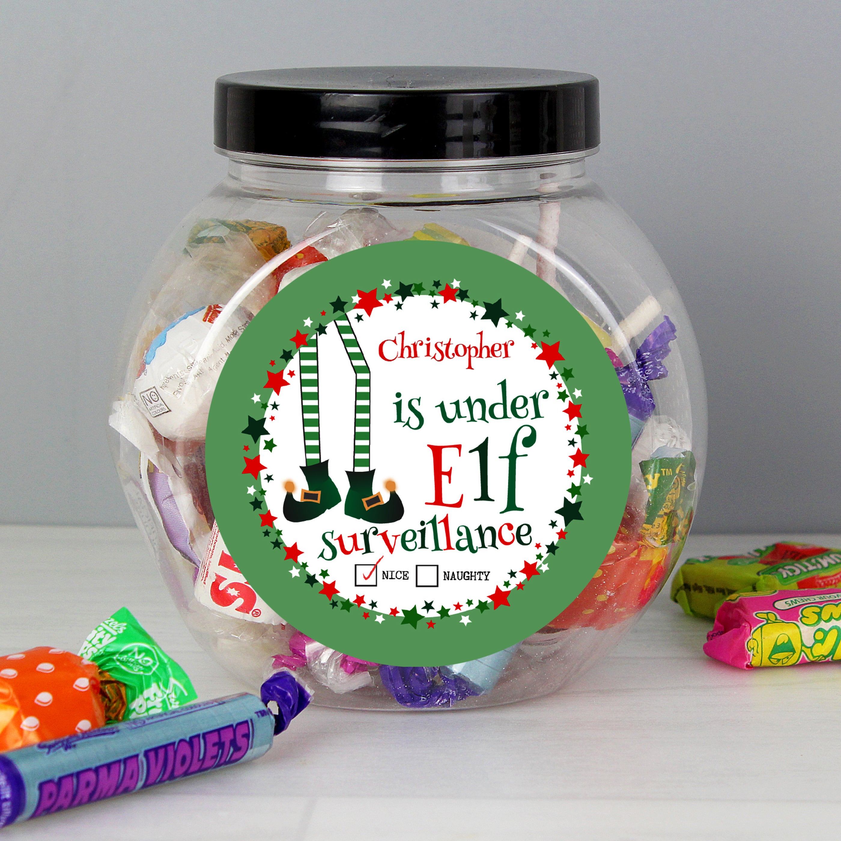 Personalised Elf Surveillance Sweet Jar