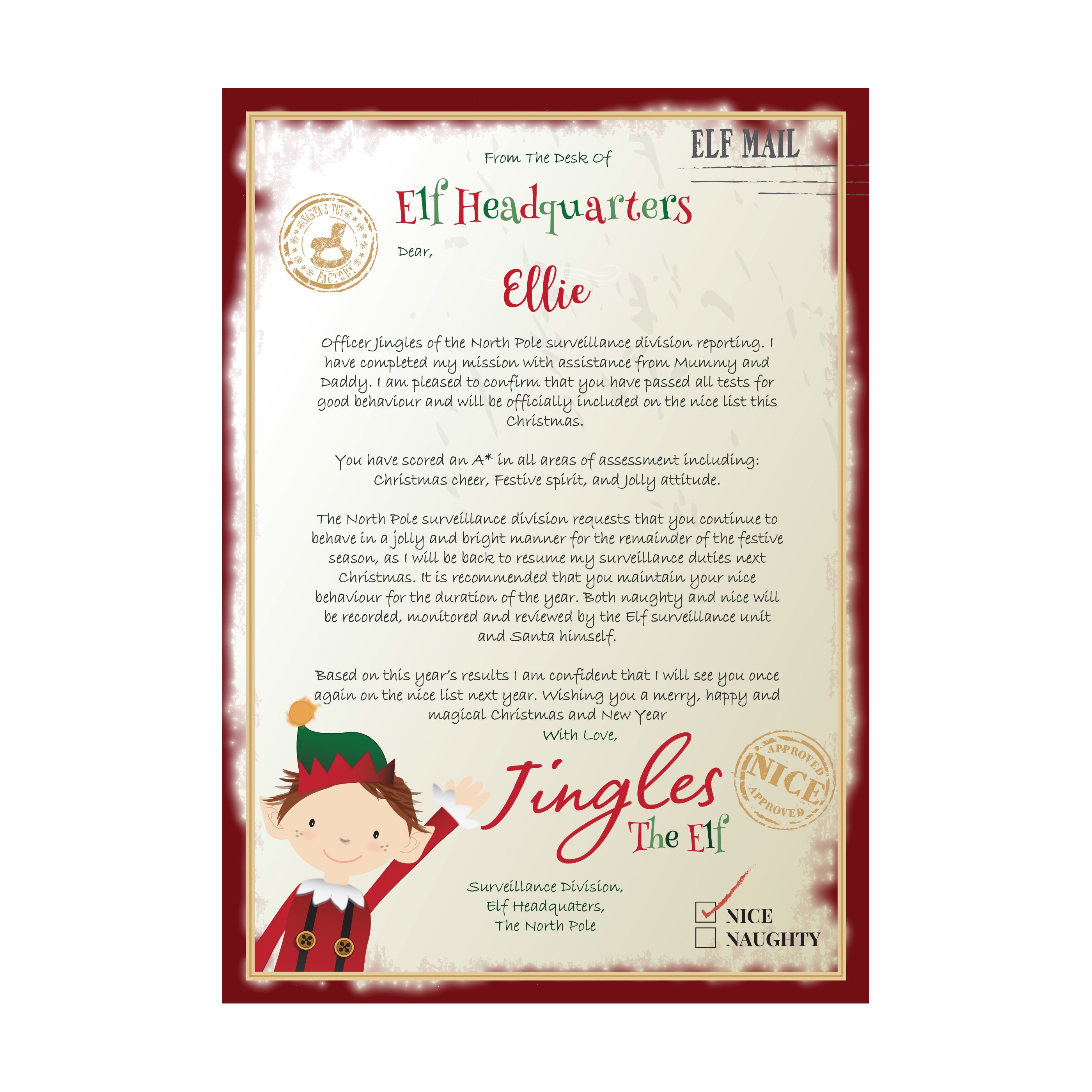 Personalised Elf Surveillance Christmas Letter