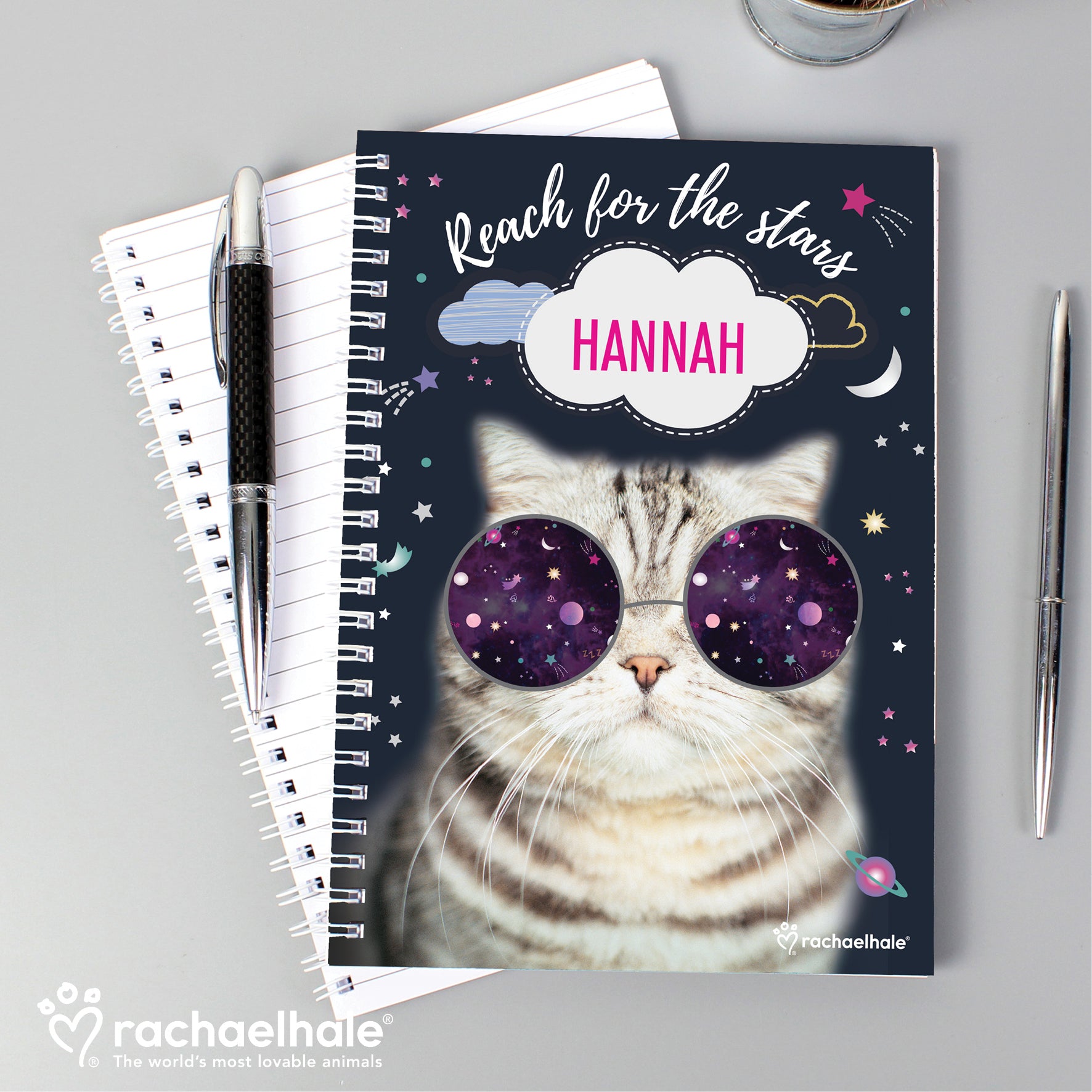 Personalised Rachael Hale Space Cat A5 Notebook