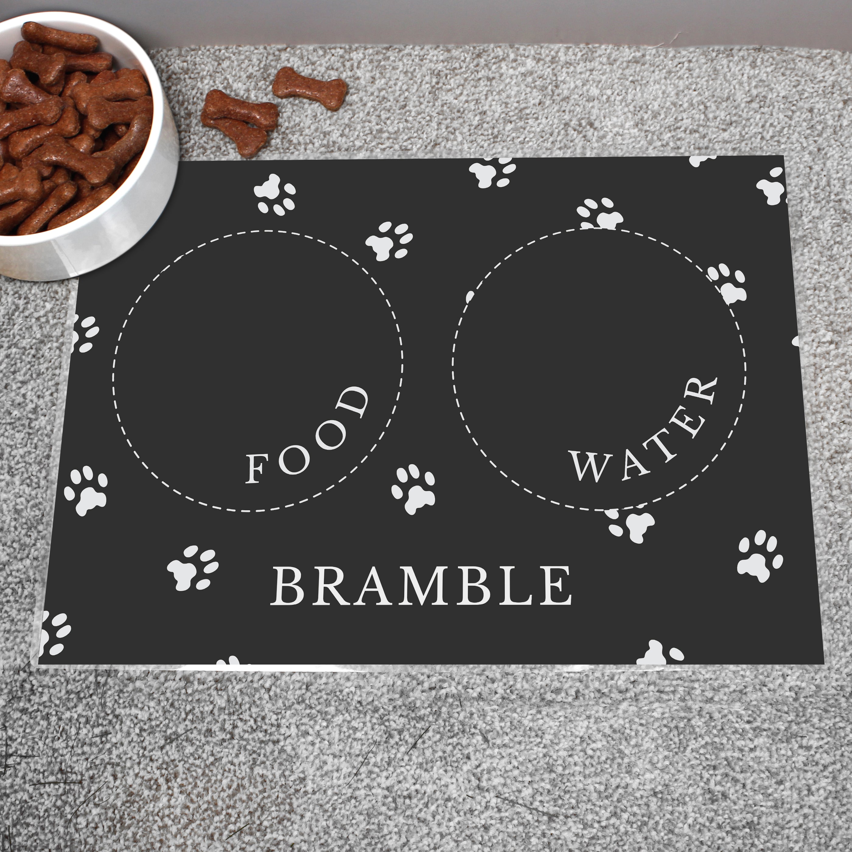 Personalised Black Pet Bowl Mat