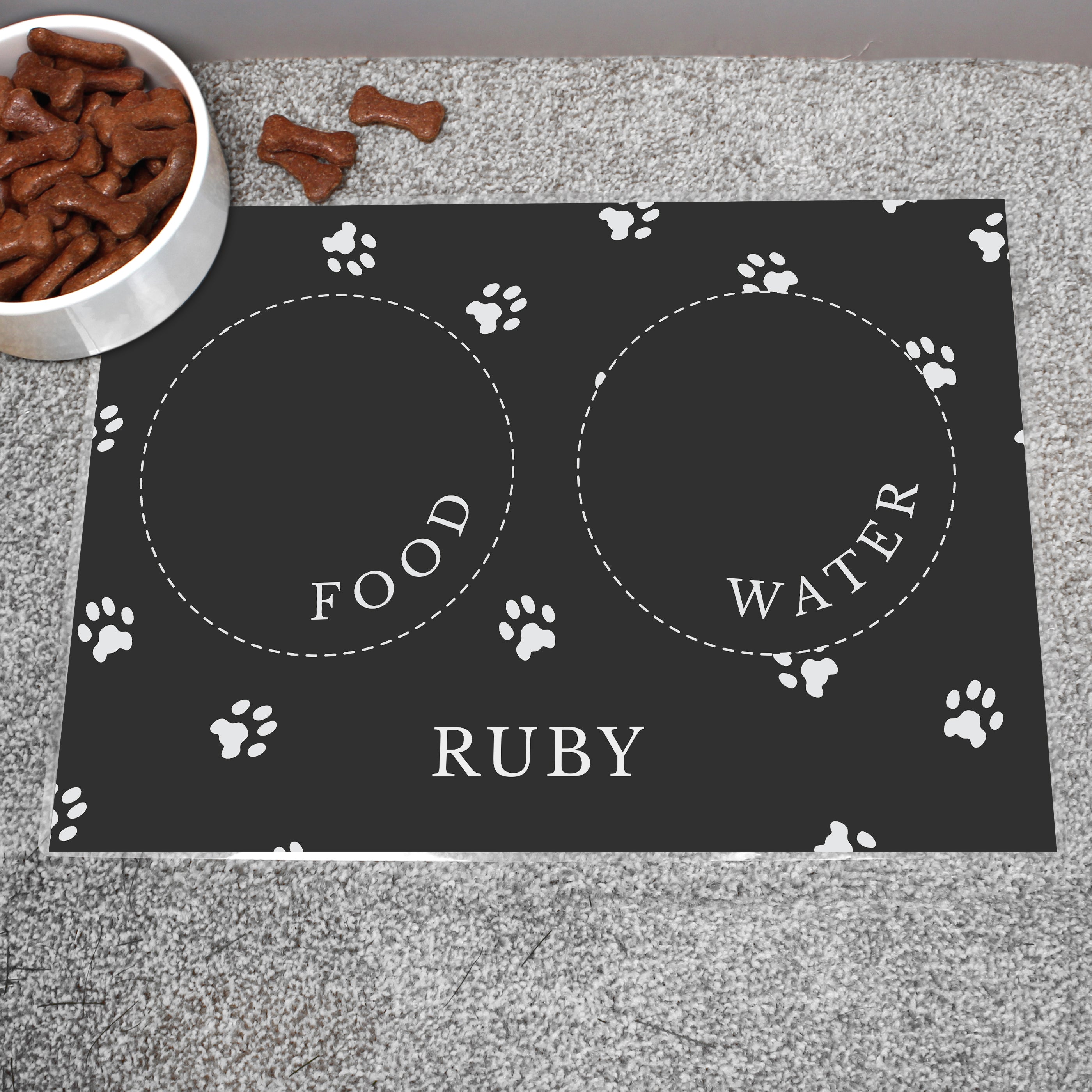 Personalised Black Pet Bowl Mat