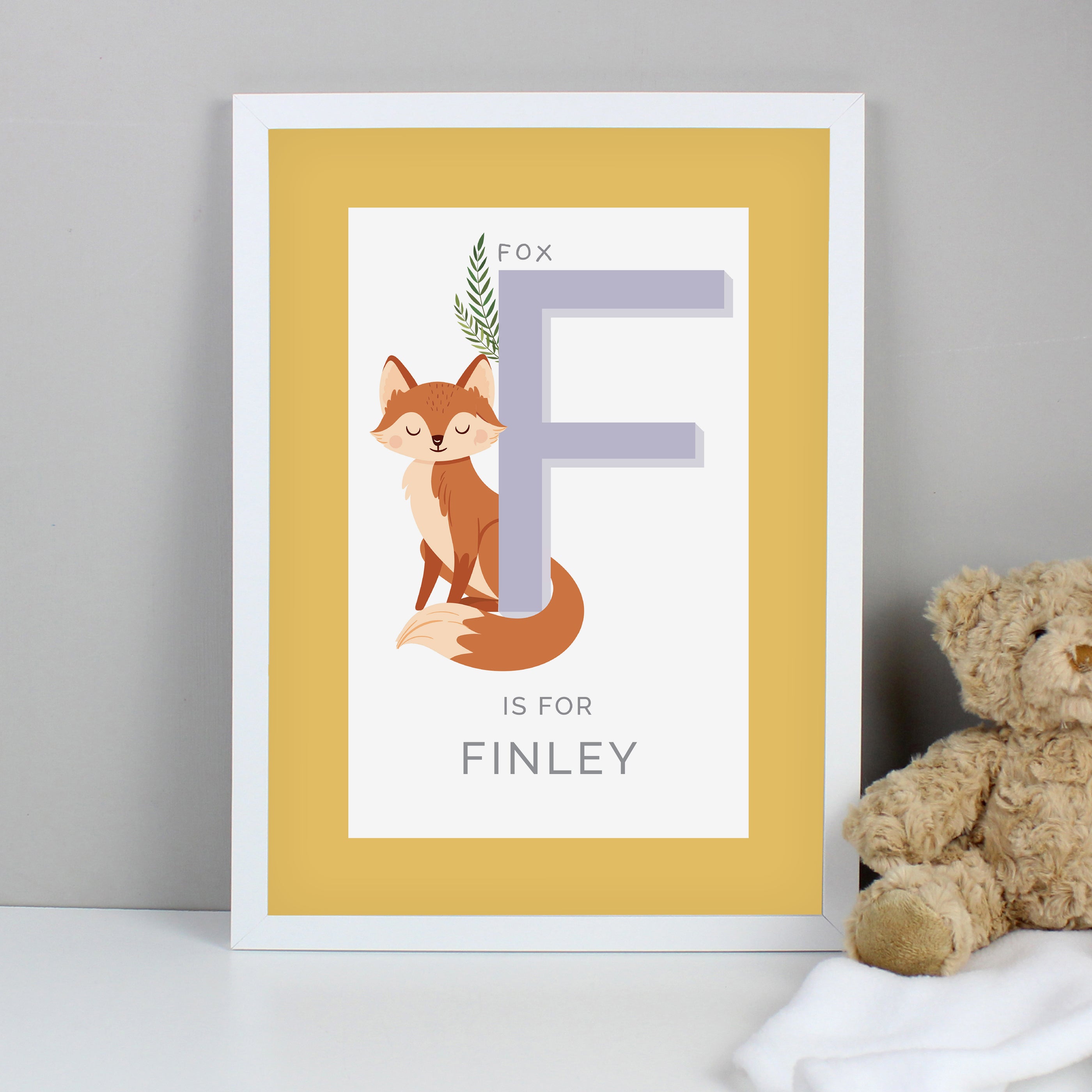 Personalised Animal Alphabet A3 White Framed Print