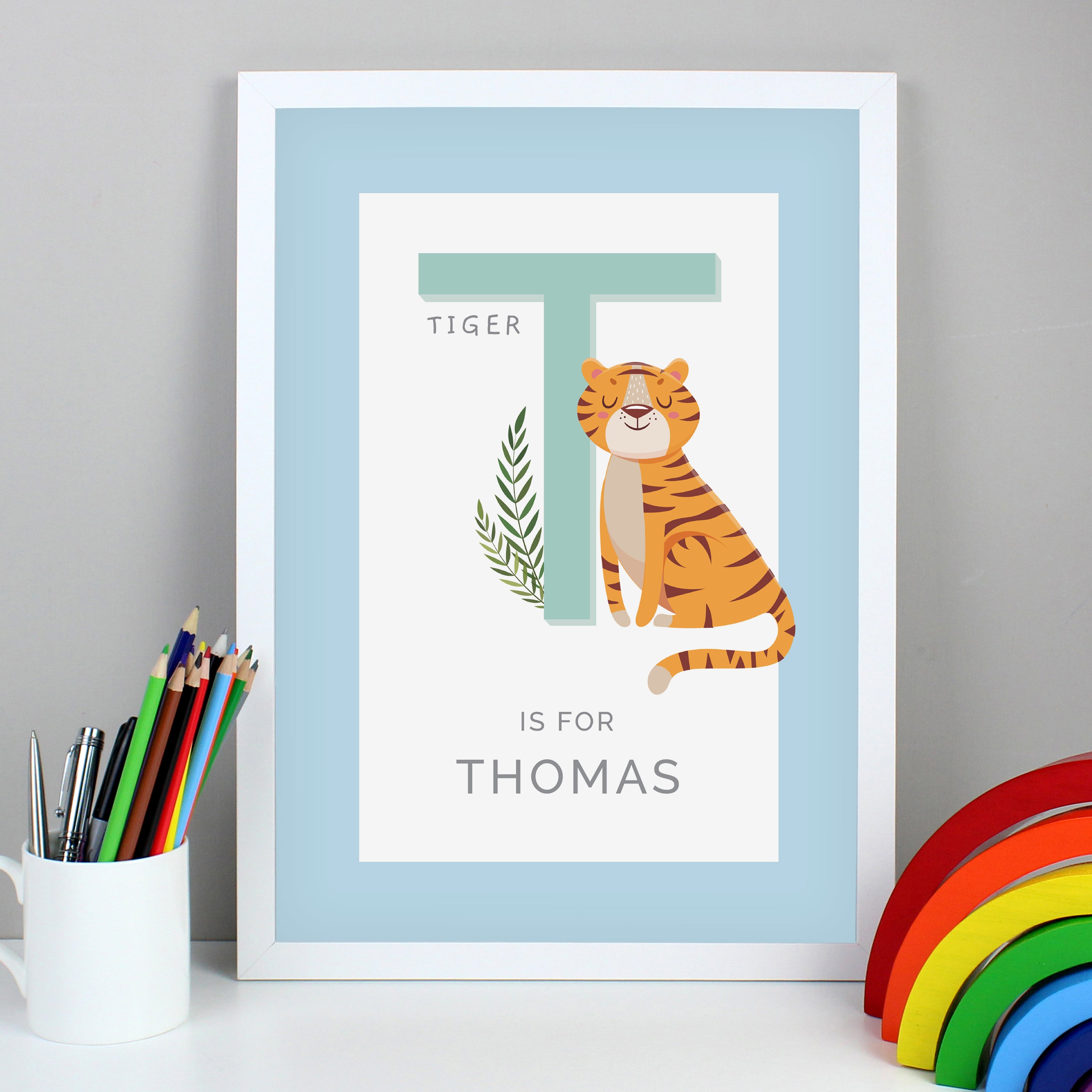 Personalised Animal Alphabet A3 White Framed Print