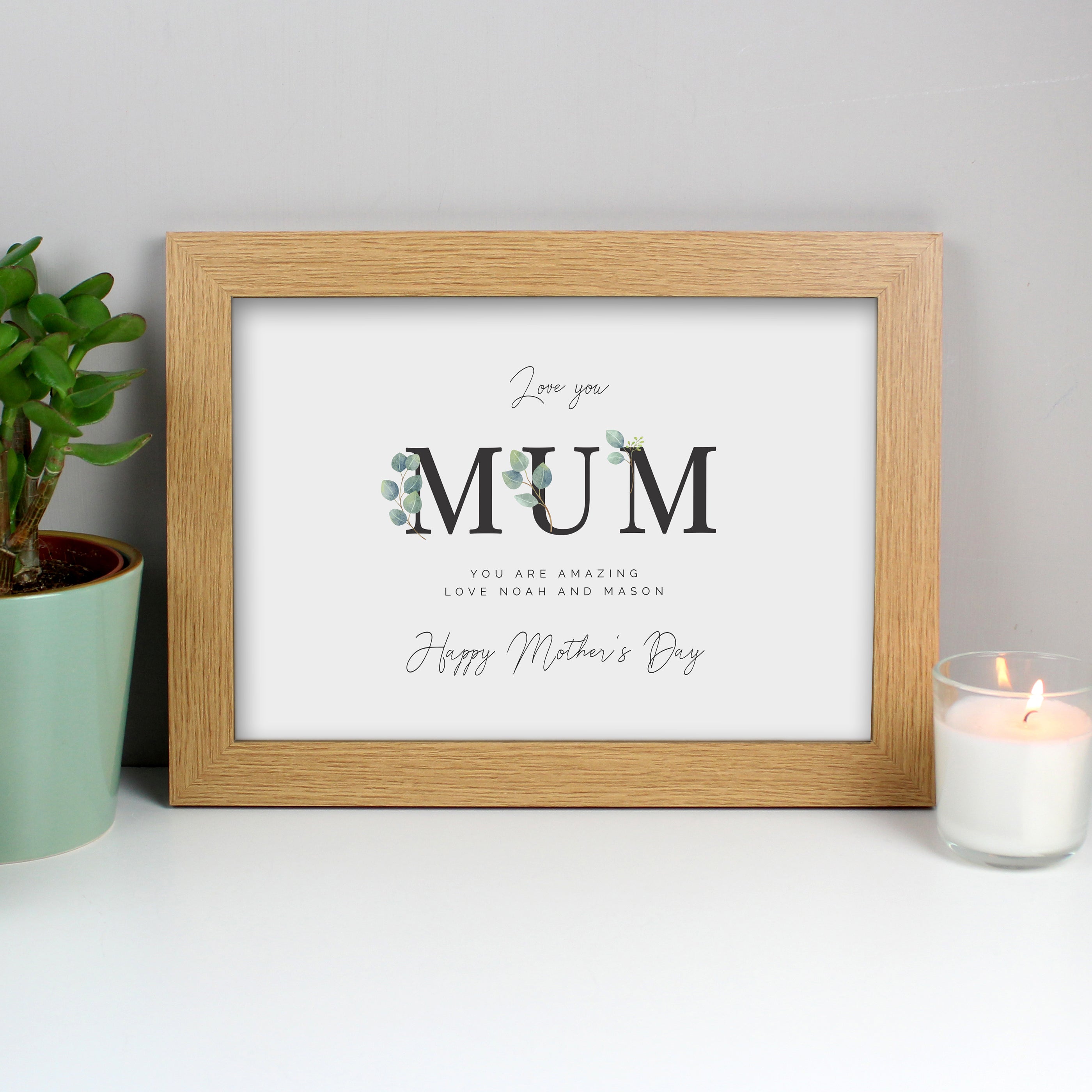 Personalised Botanical Mum A4 Oak Framed Print