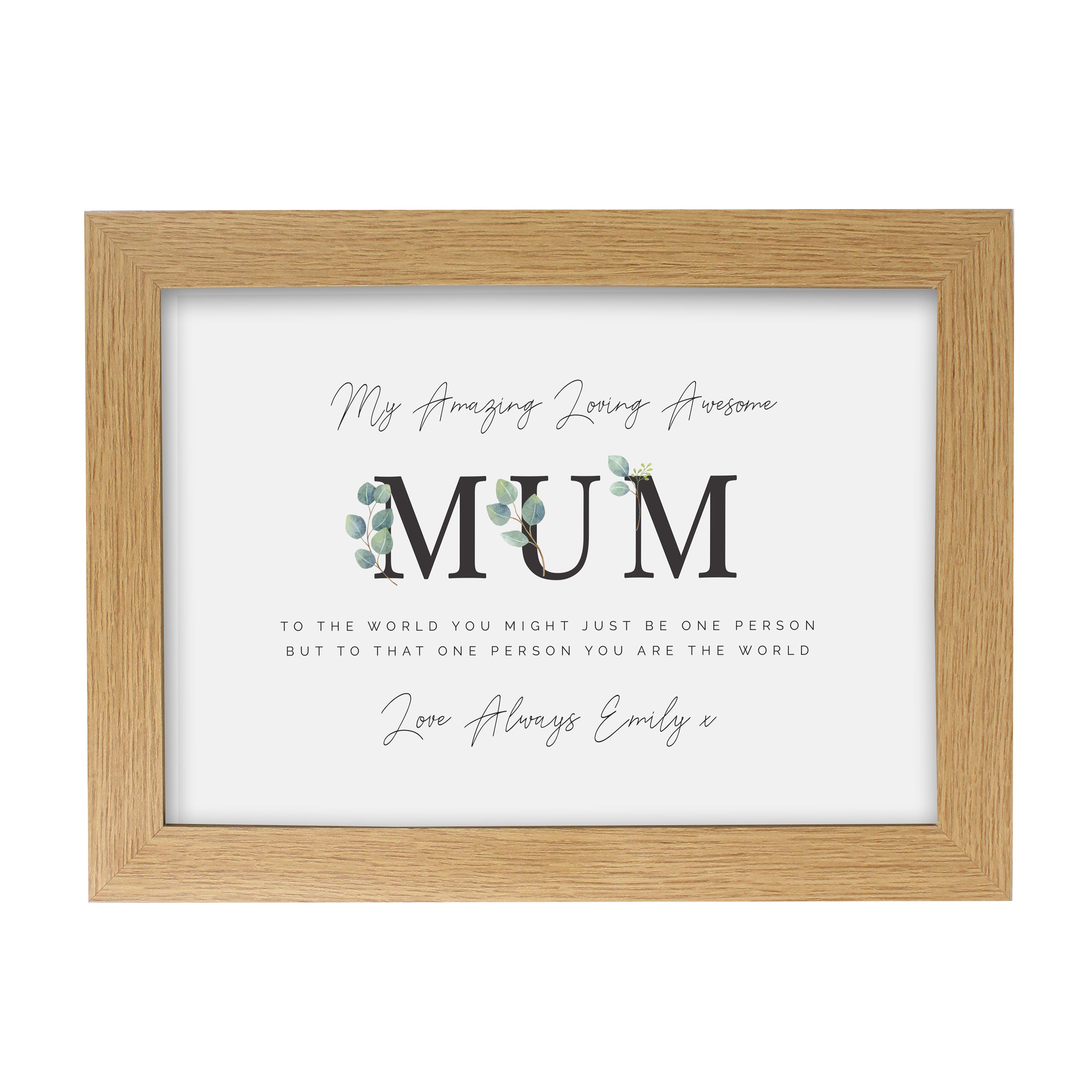 Personalised Botanical Mum A4 Oak Framed Print