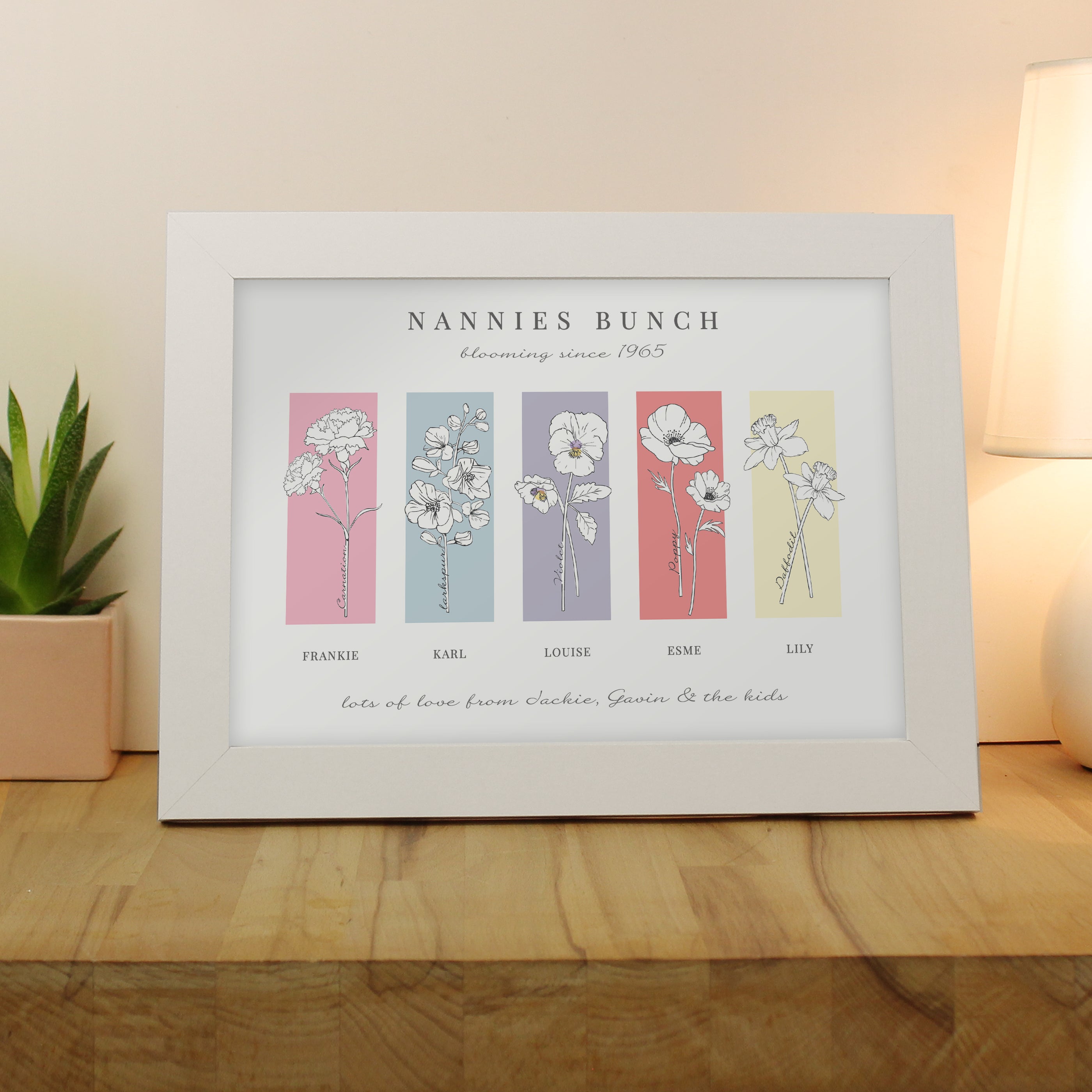 Personalised Flower of the Month Family A4 Framed Print