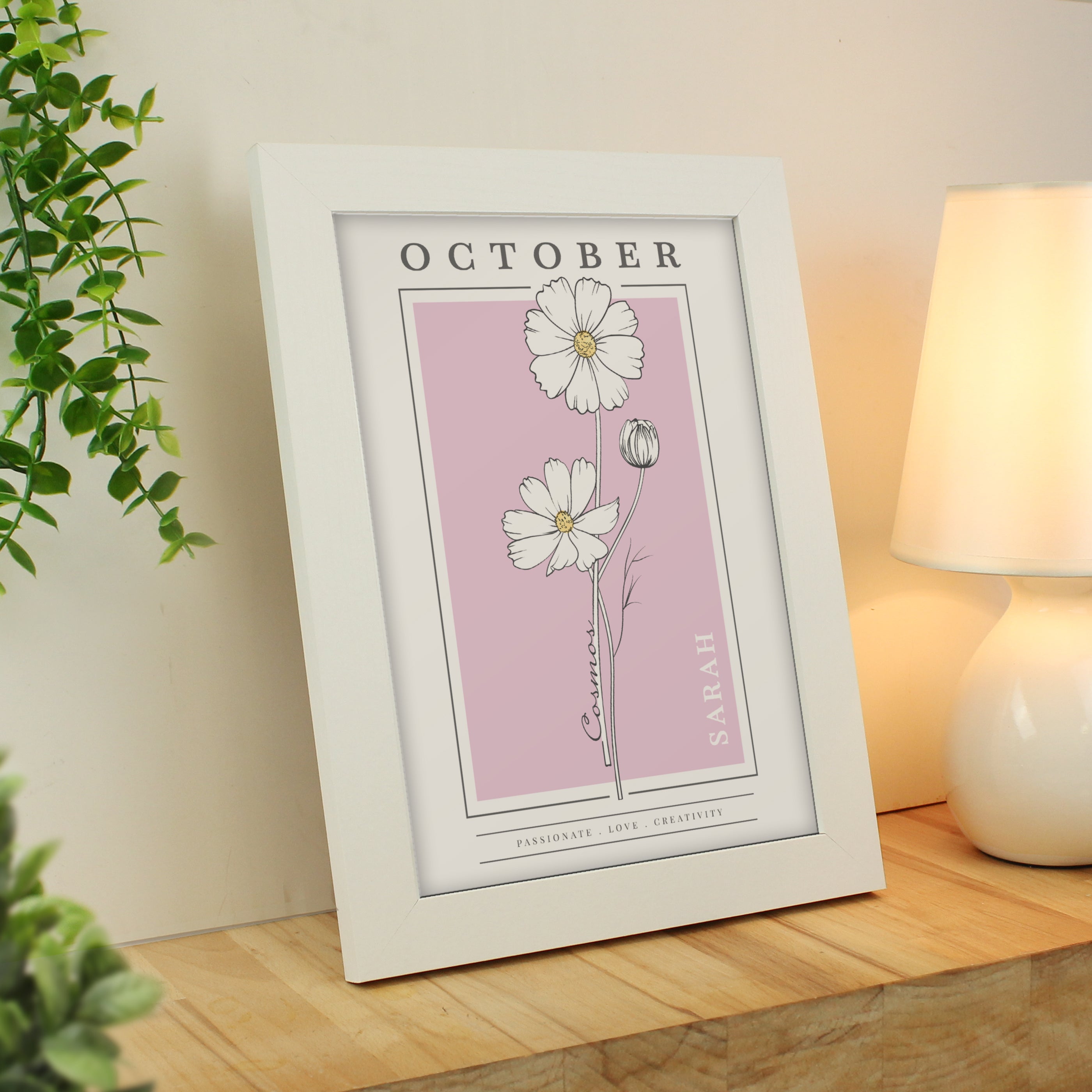 Personalised Birth Flower White A4 Framed Print