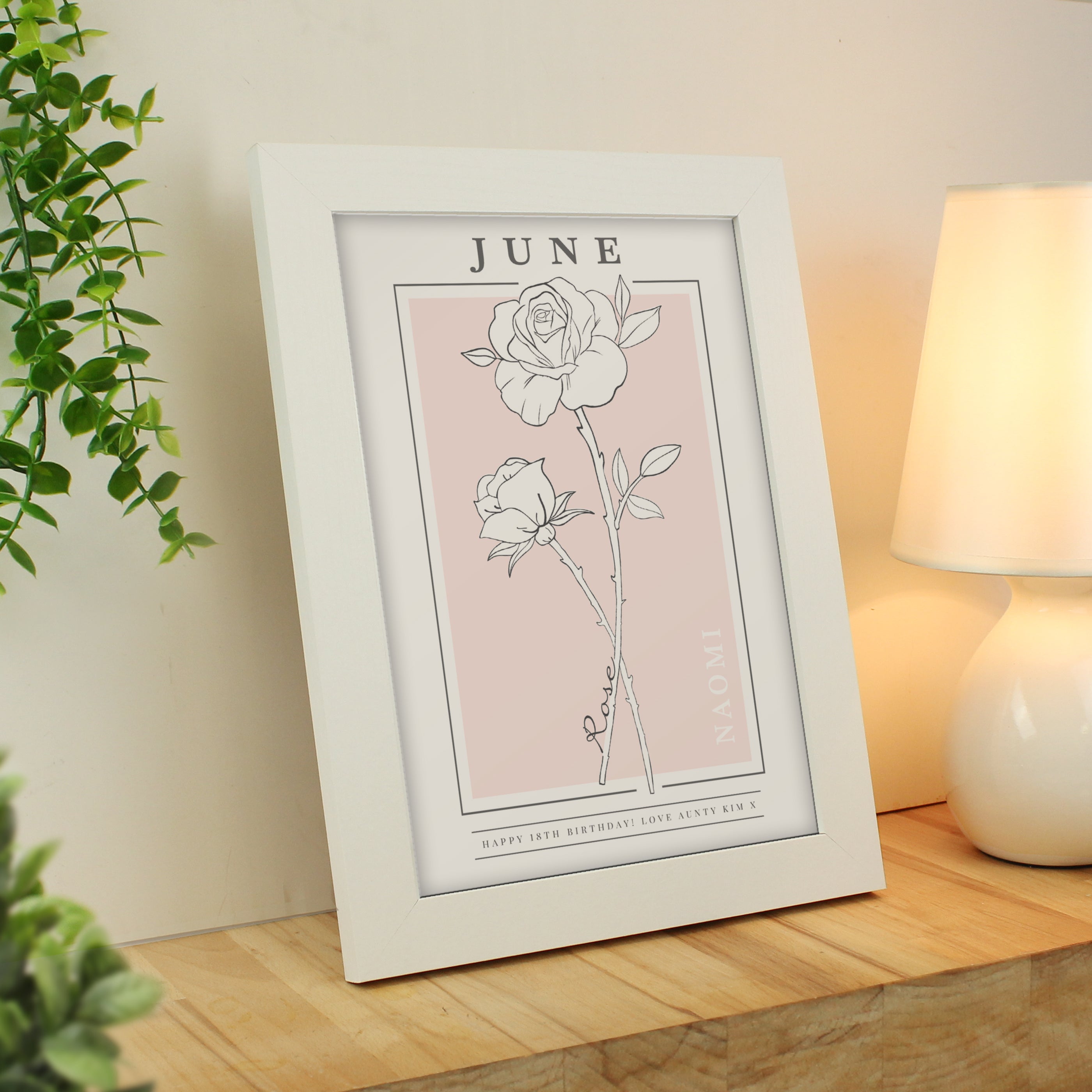 Personalised Birth Flower White A4 Framed Print