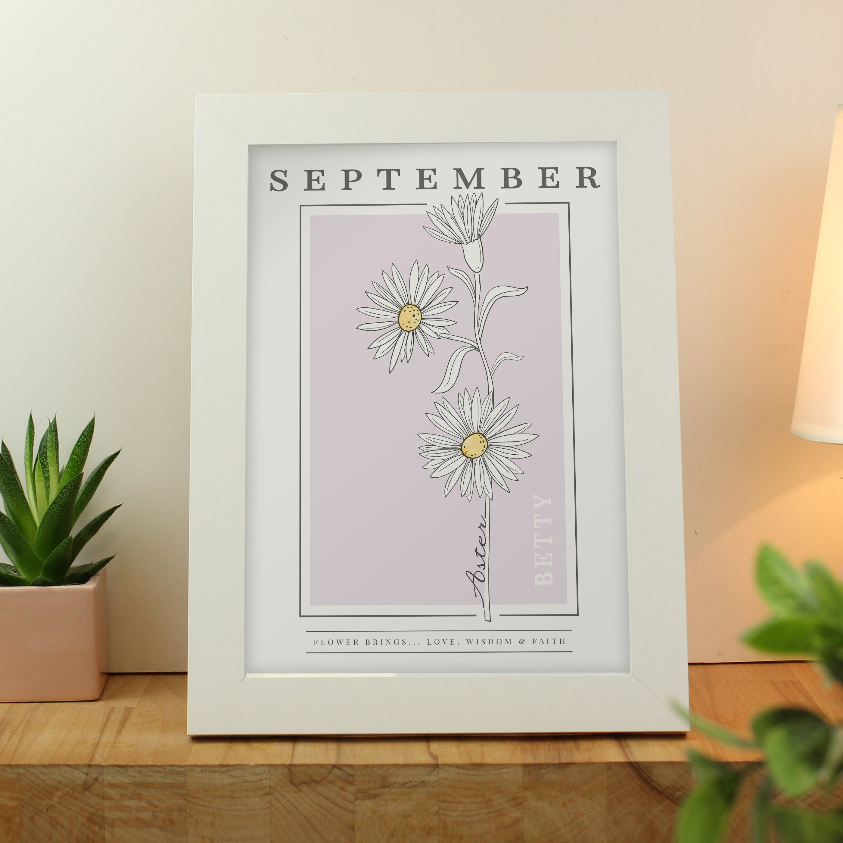 Personalised Birth Flower White A4 Framed Print