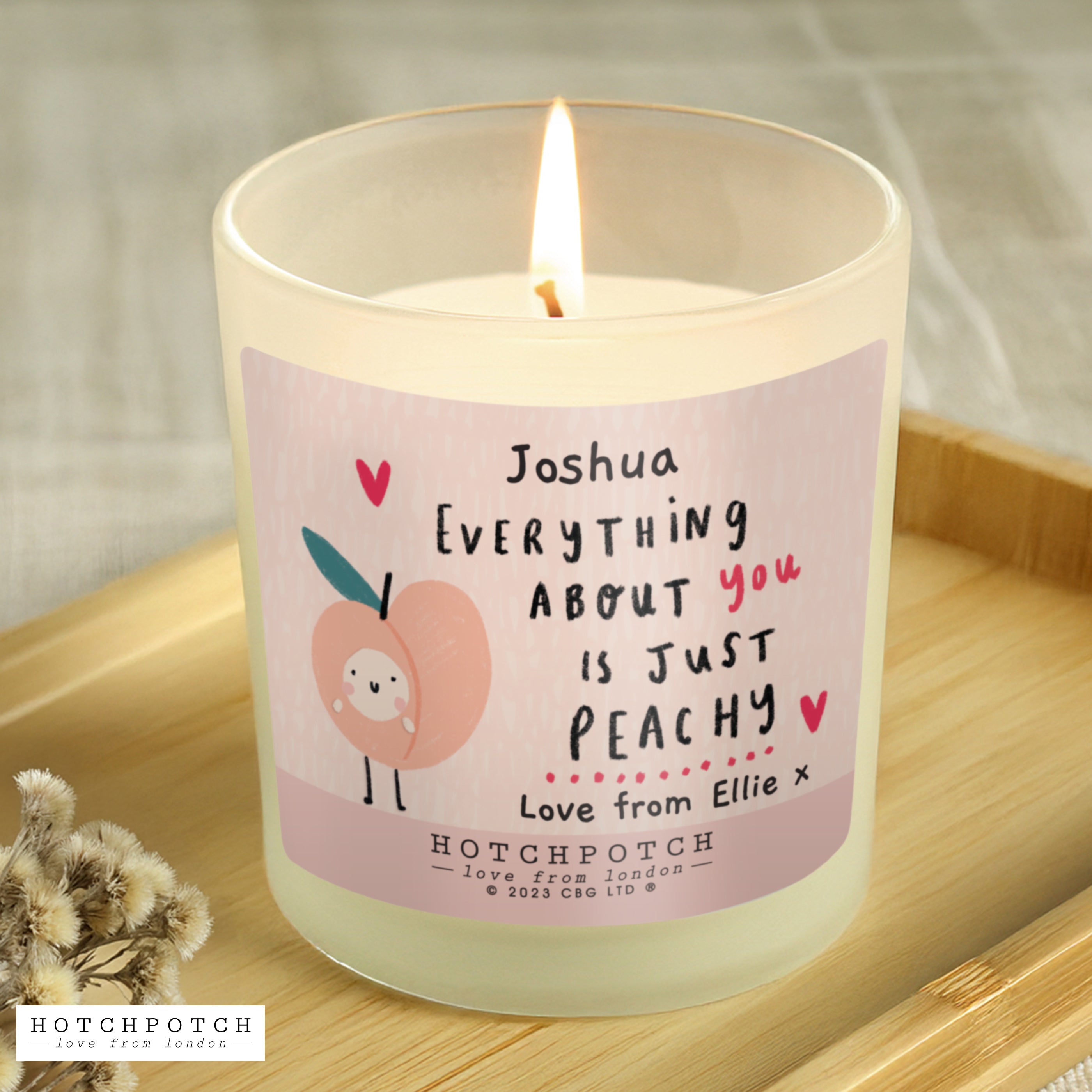 Personalised Hotchpotch Peachy Scented Candle Jar