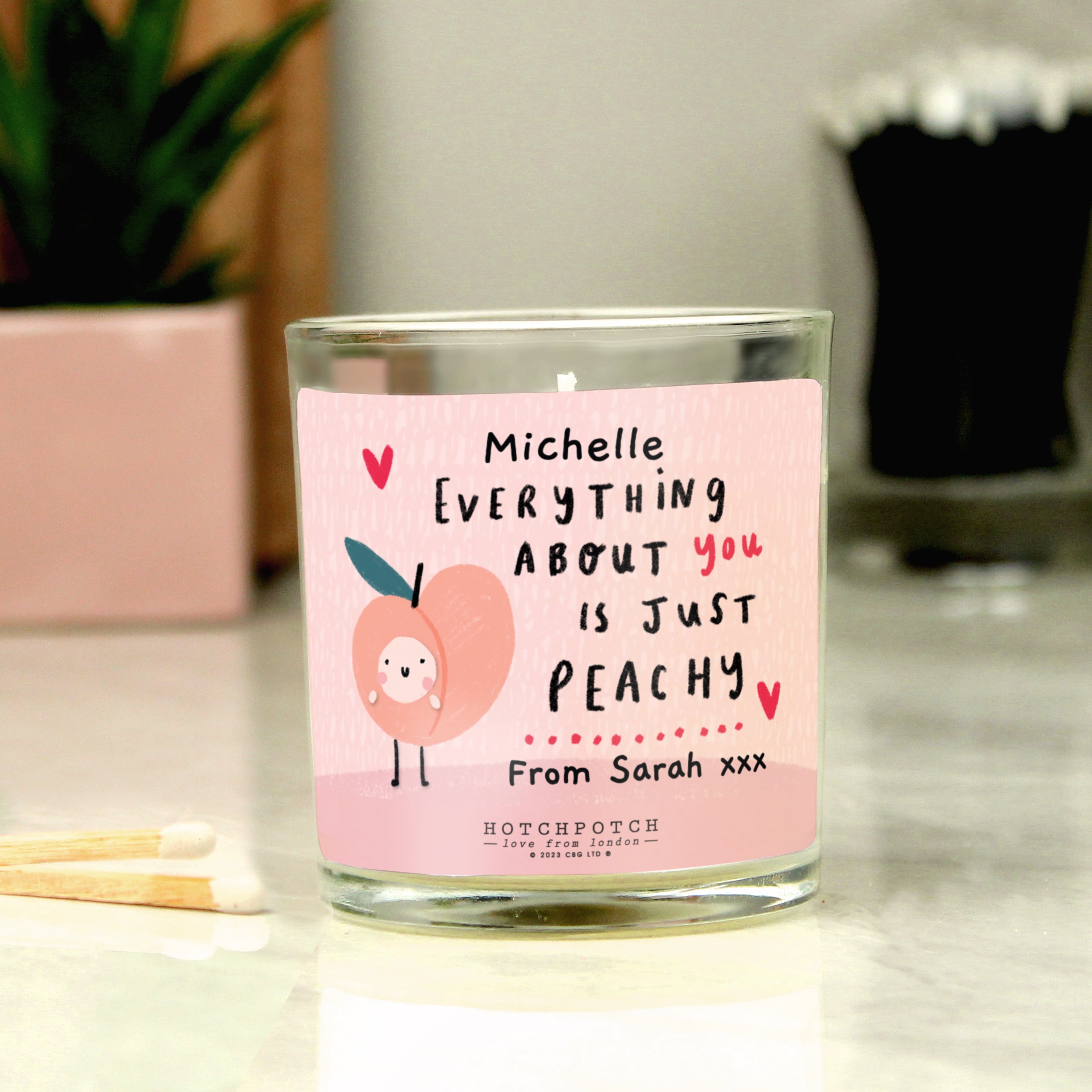 Personalised Hotchpotch Peachy Scented Candle Jar