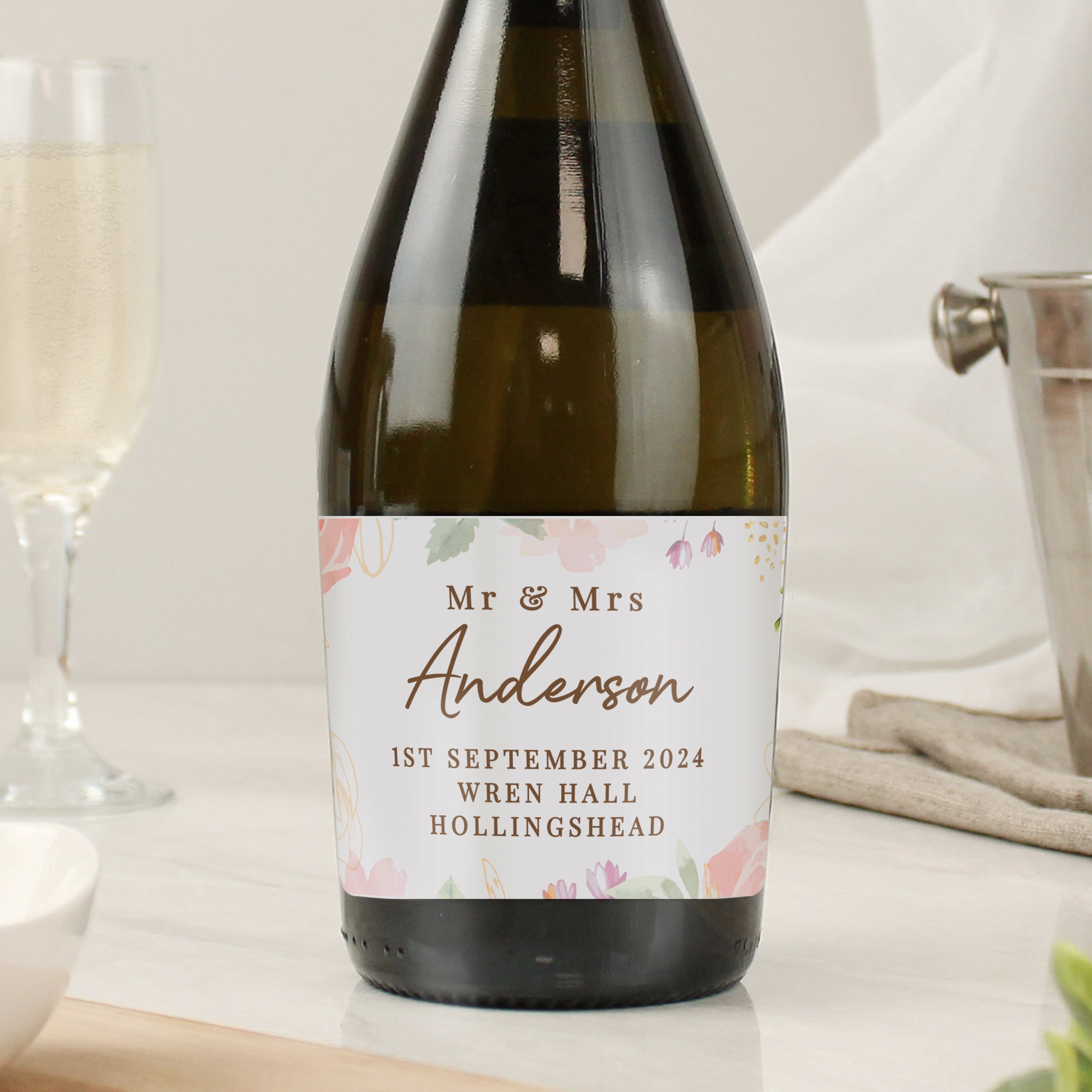 Personalised Floral Watercolour Bottle of Prosecco