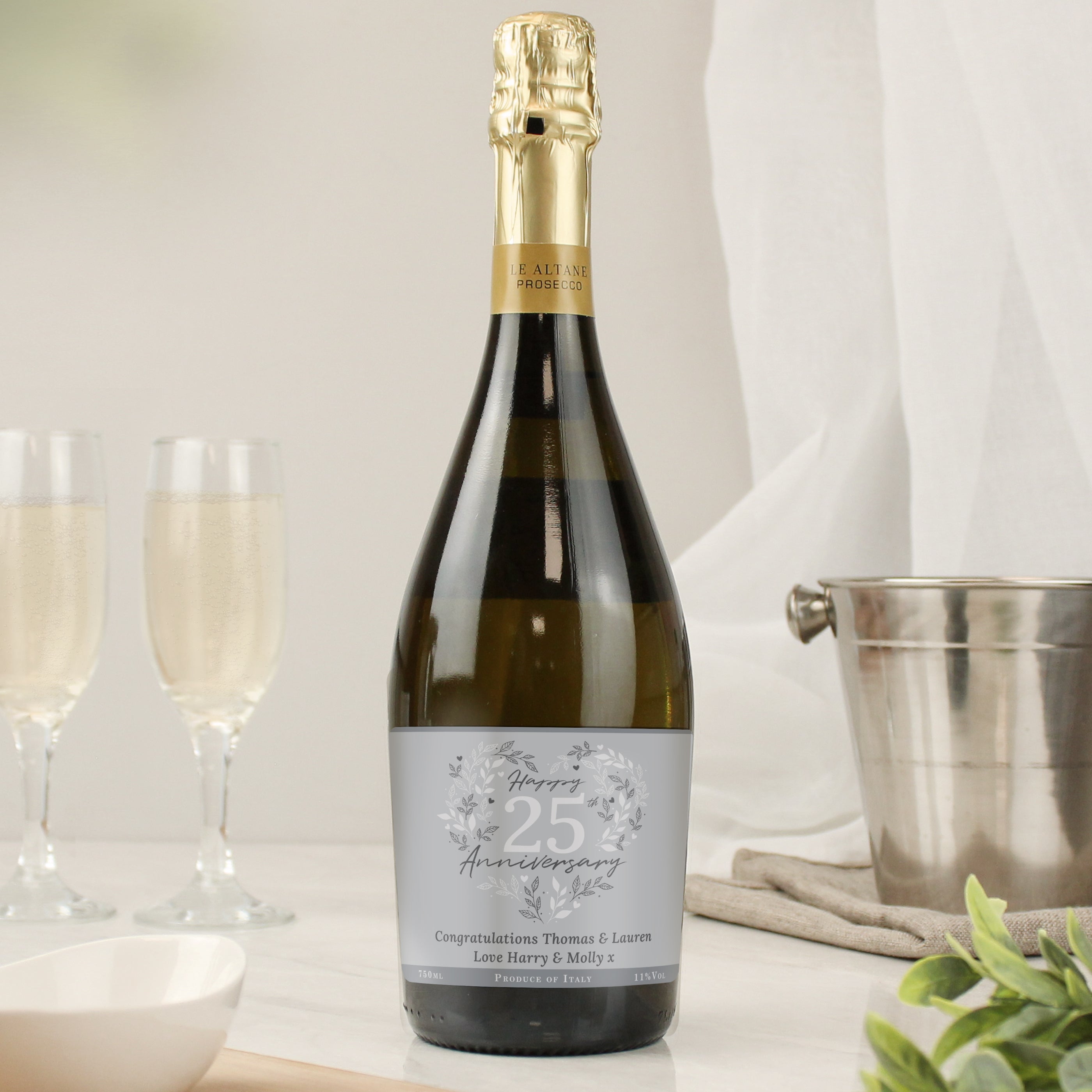 Personalised 25th Silver Wedding Anniversary Prosecco