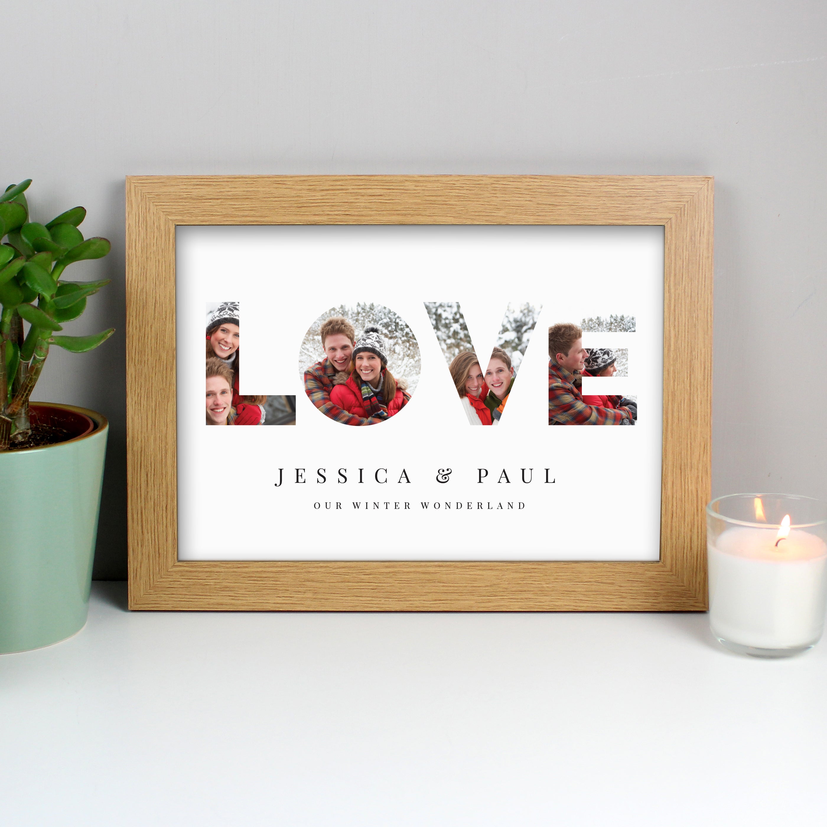 Personalised LOVE Photo Upload Oak A4 Framed Print