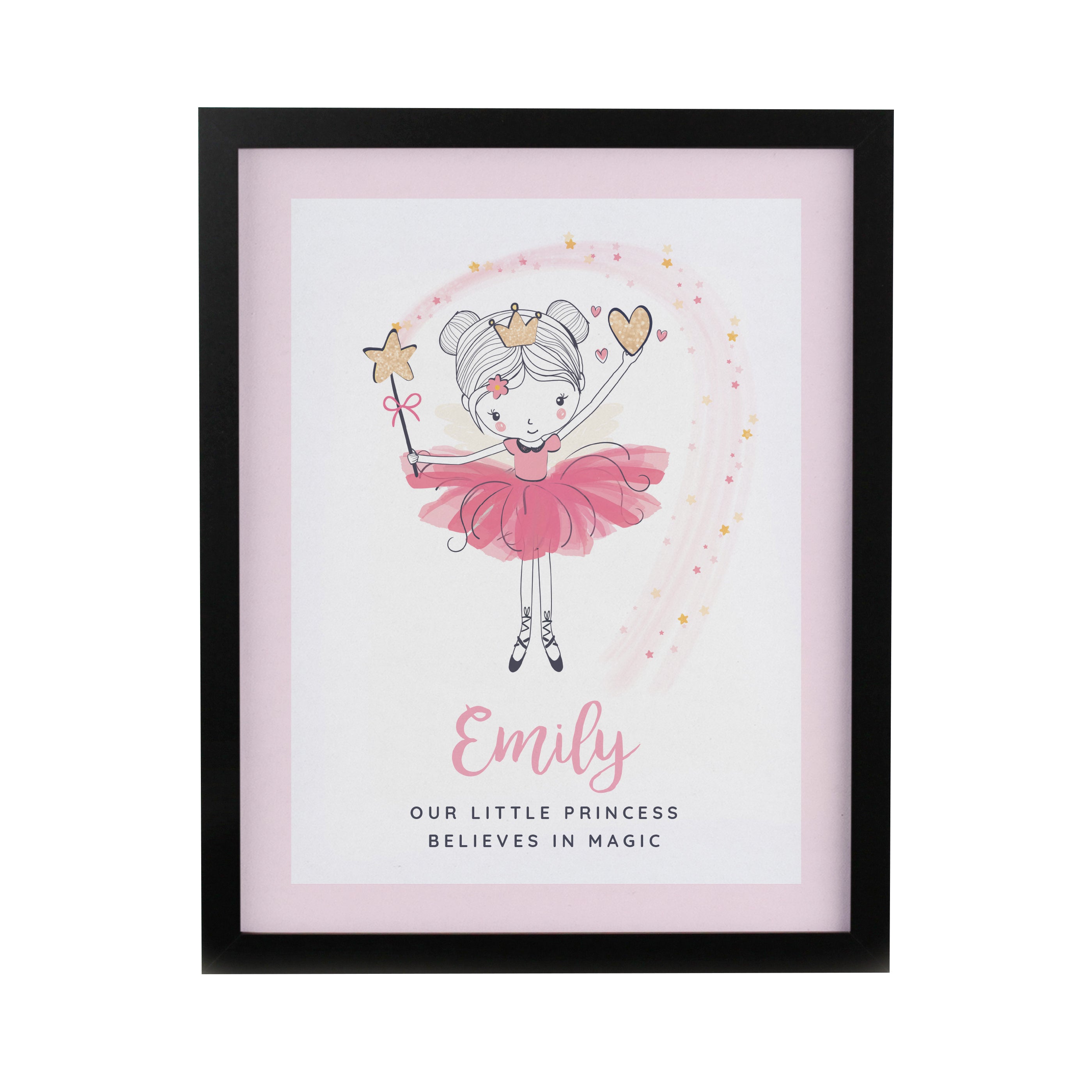 Personalised Princess Ballerina Black Poster Frame