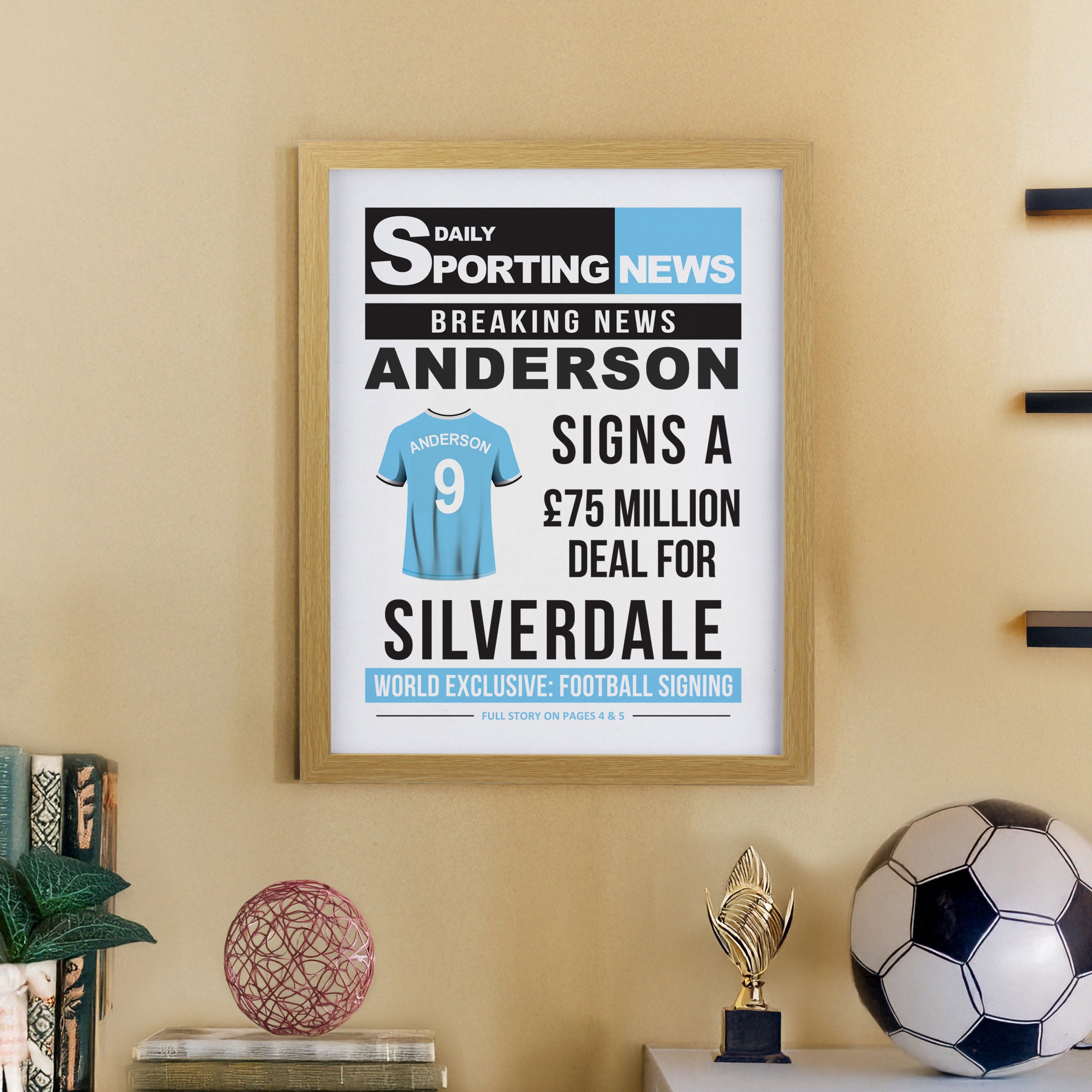 Personalised Football News Oak Poster Frame