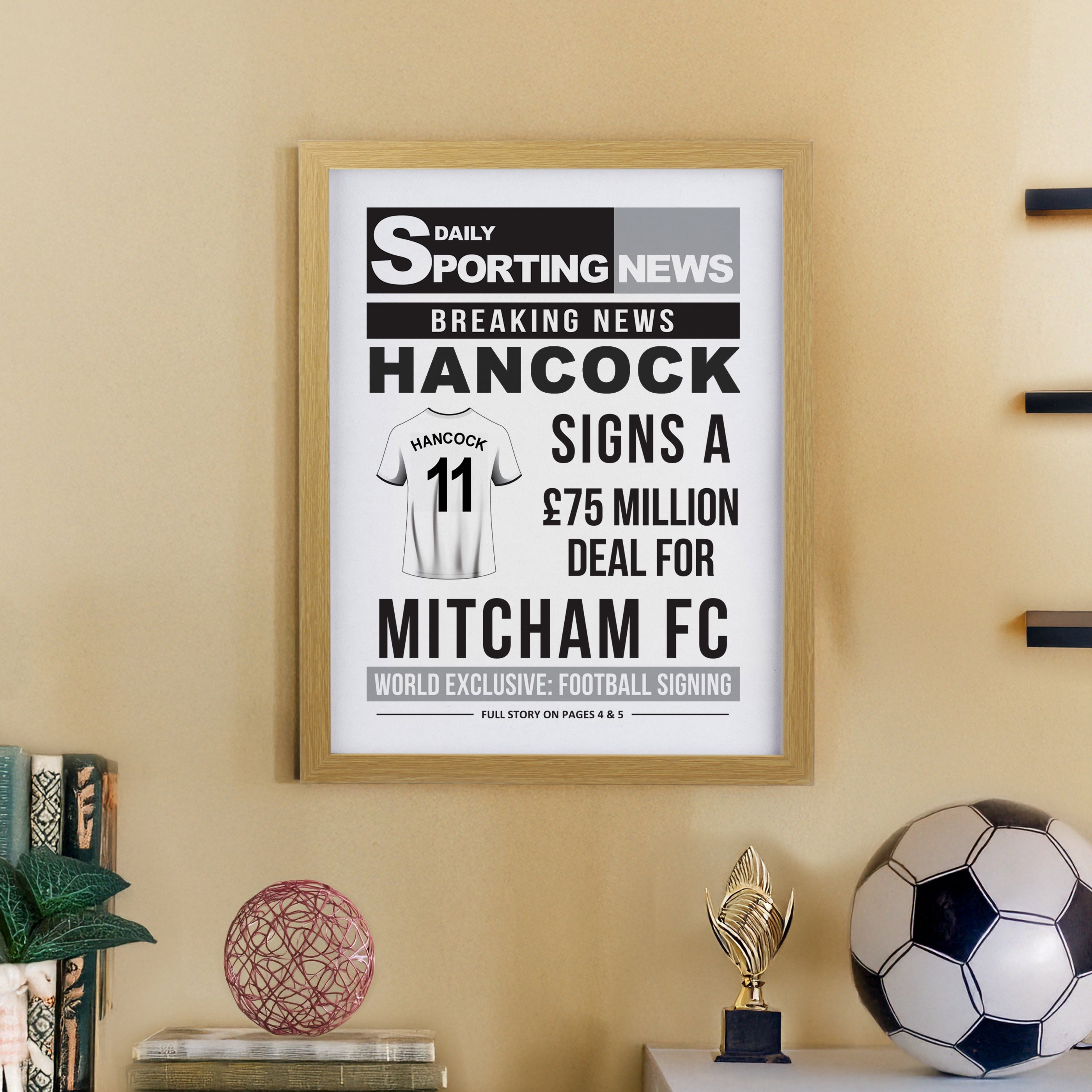 Personalised Football News Oak Poster Frame