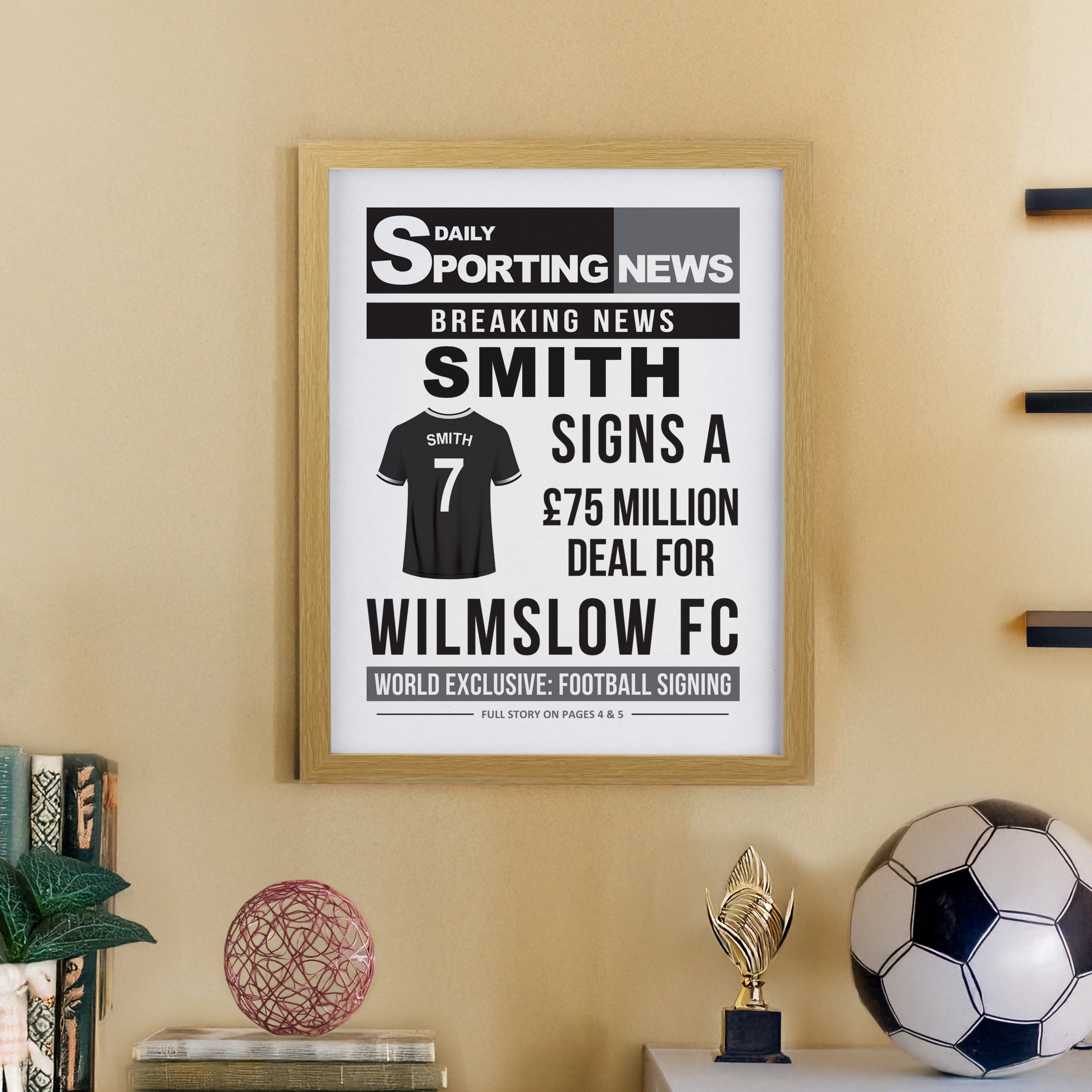 Personalised Football News Oak Poster Frame