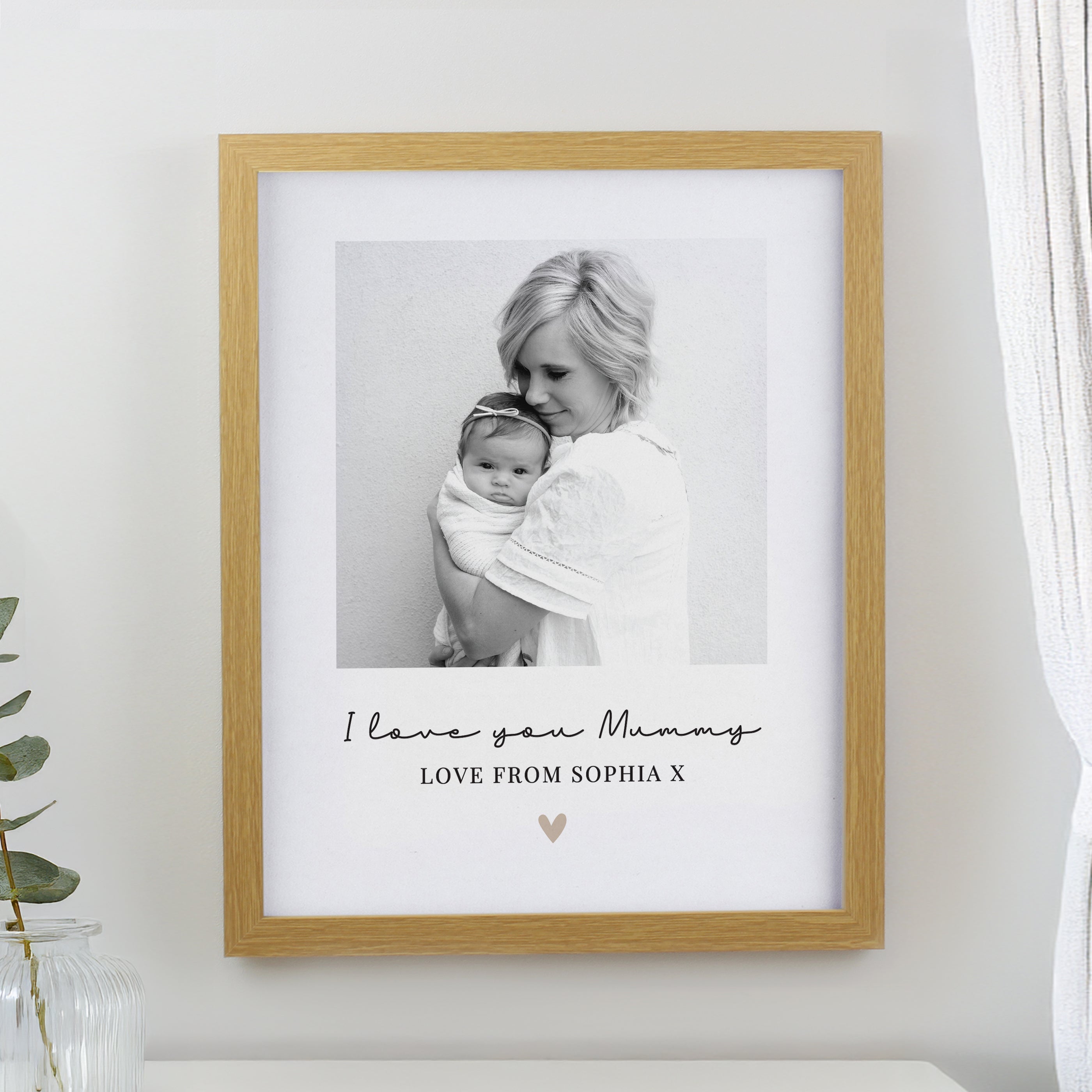 Personalised Heart Photo Upload Oak Poster Frame