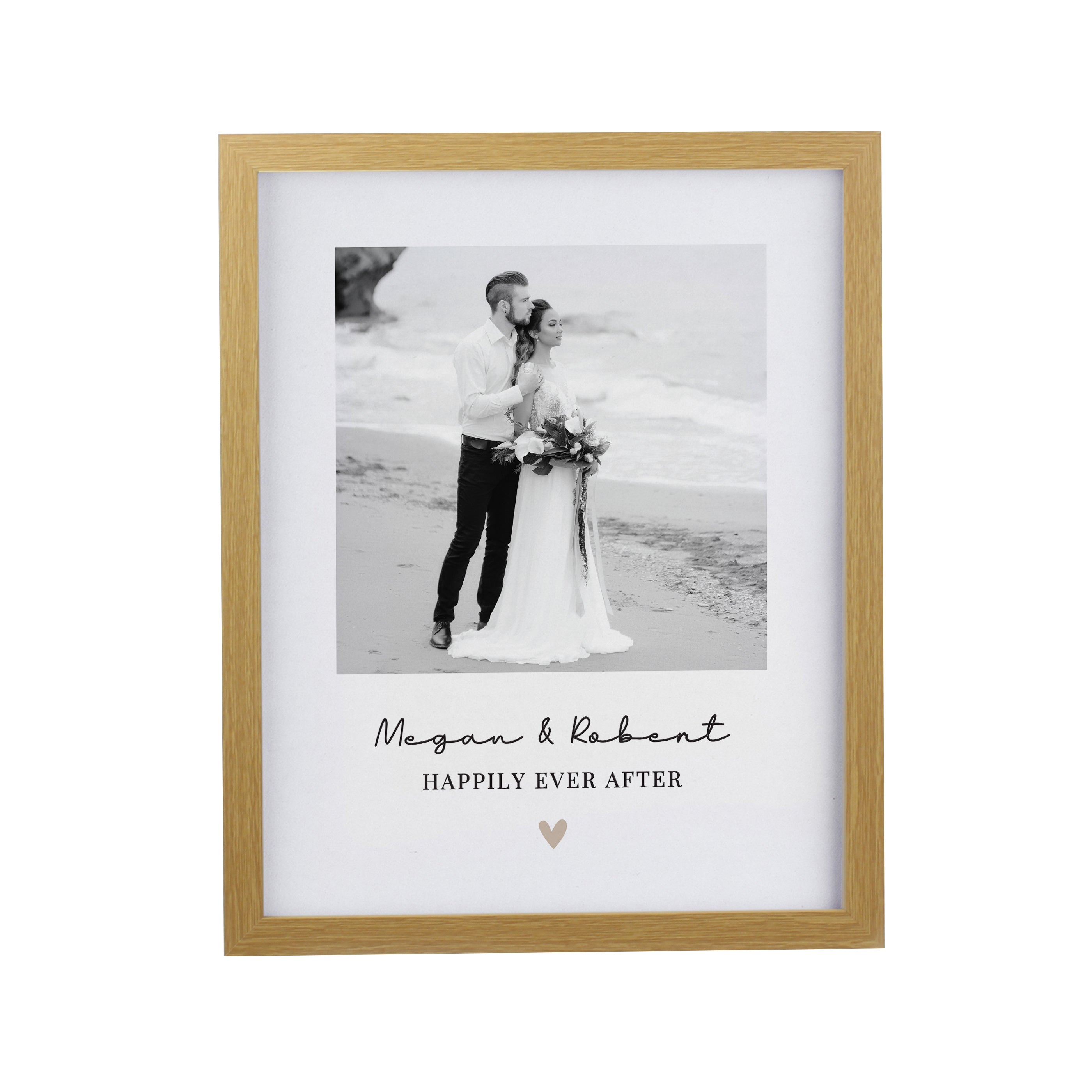 Personalised Heart Photo Upload Oak Poster Frame