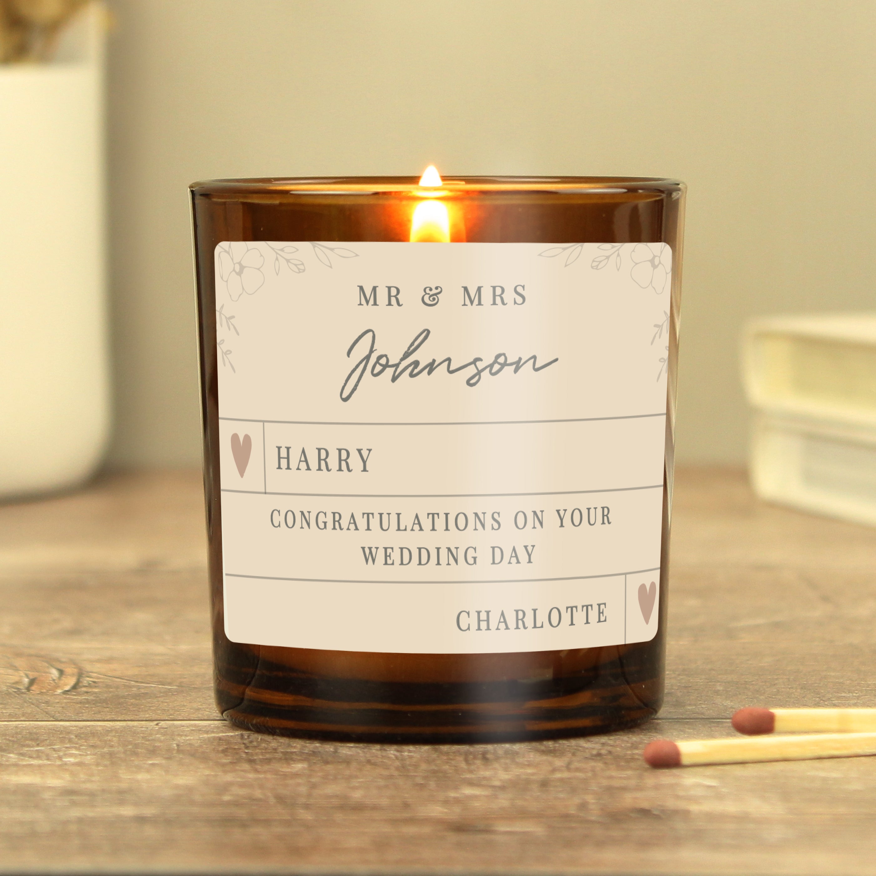 Personalised Wedding Party Amber Glass Candle