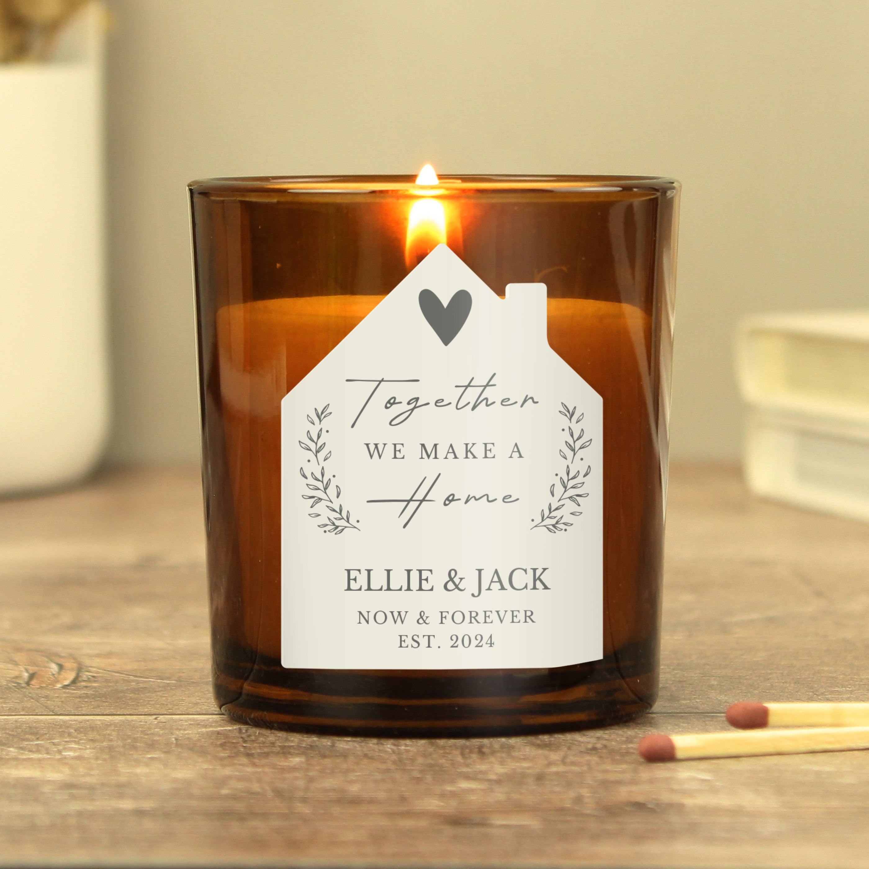 Personalised Home Amber Glass Candle