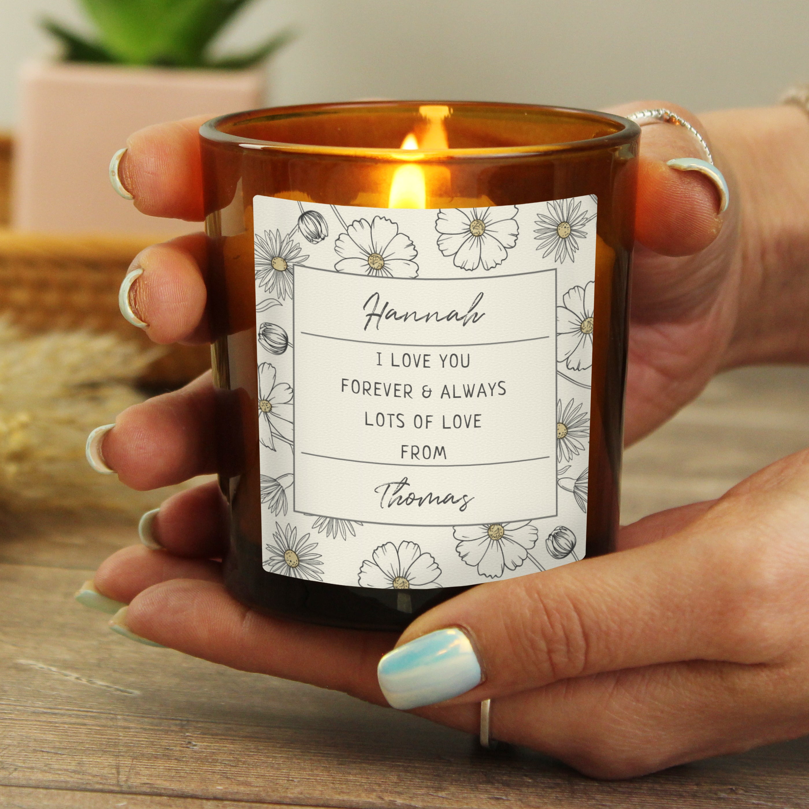 Personalised Floral Amber Glass Candle