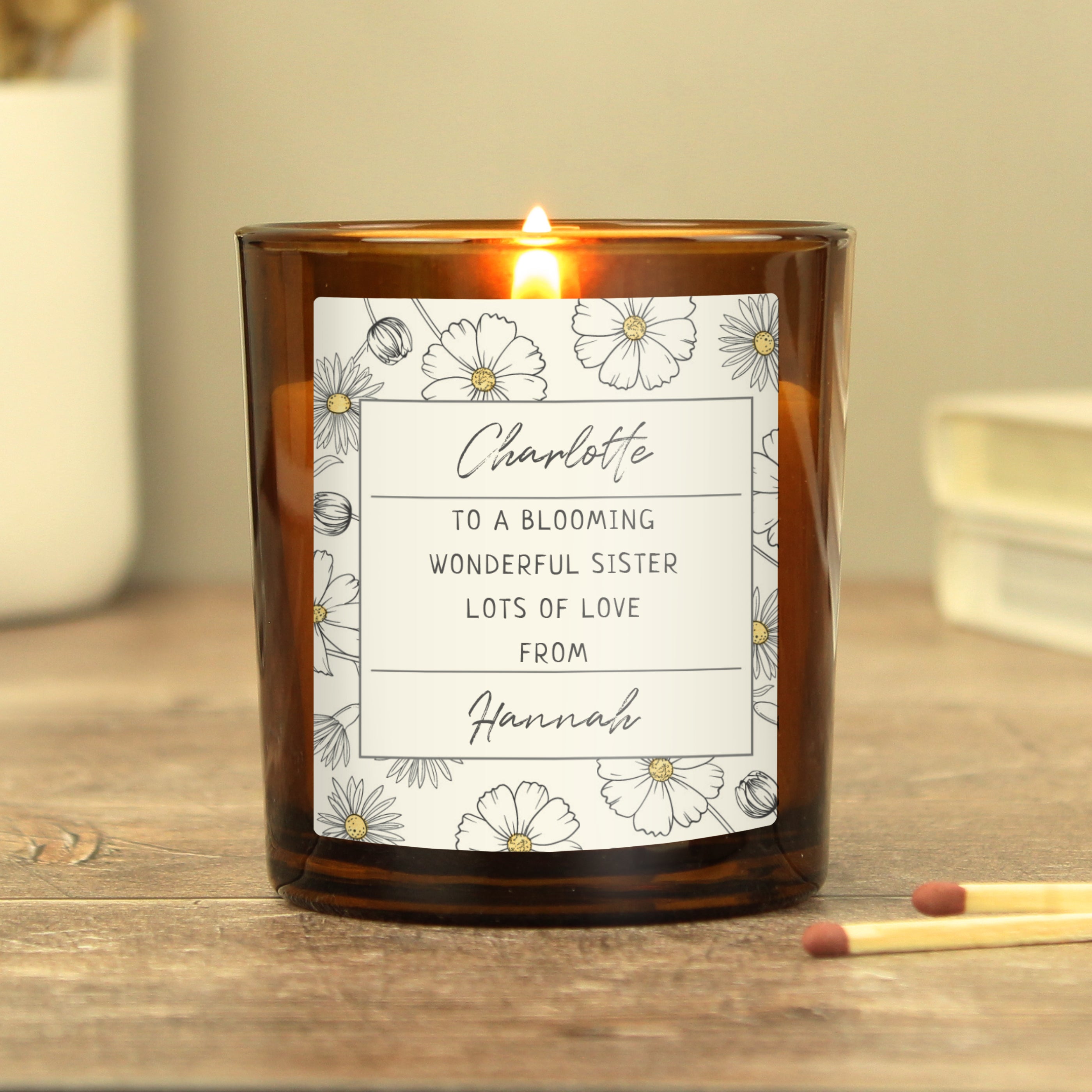 Personalised Floral Amber Glass Candle