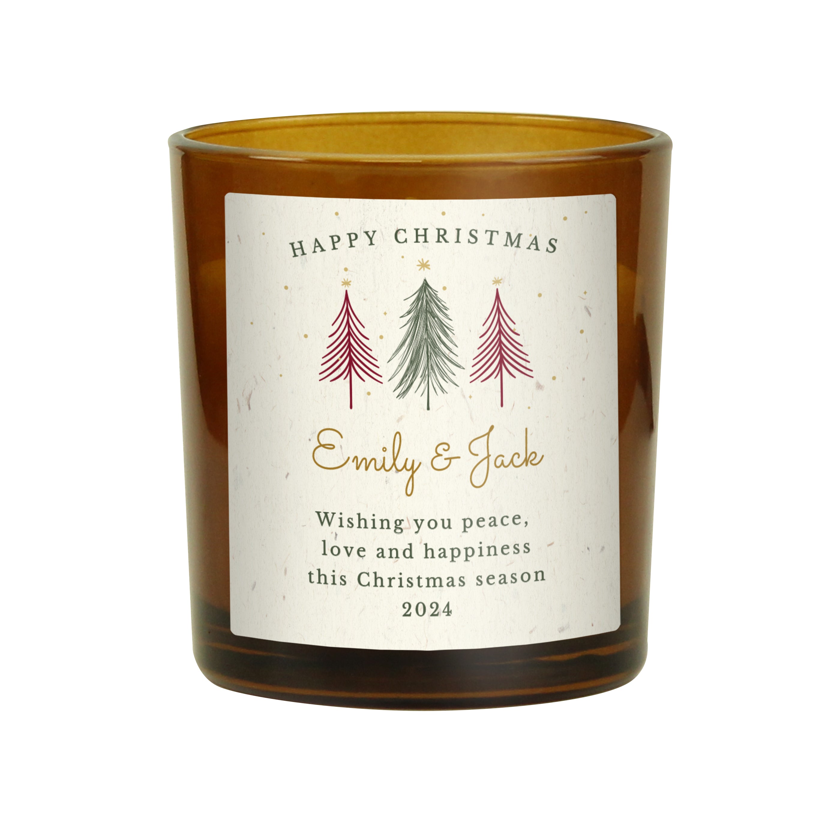 Personalised Christmas Tree Amber Glass Candle