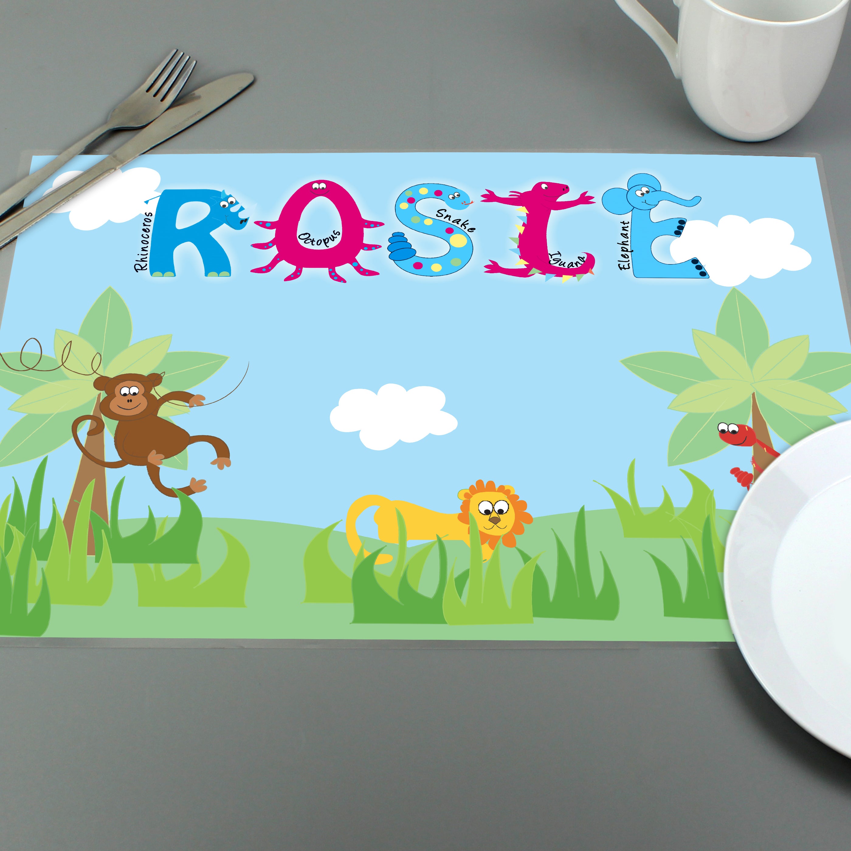 Personalised Blue Animal Alphabet Placemat