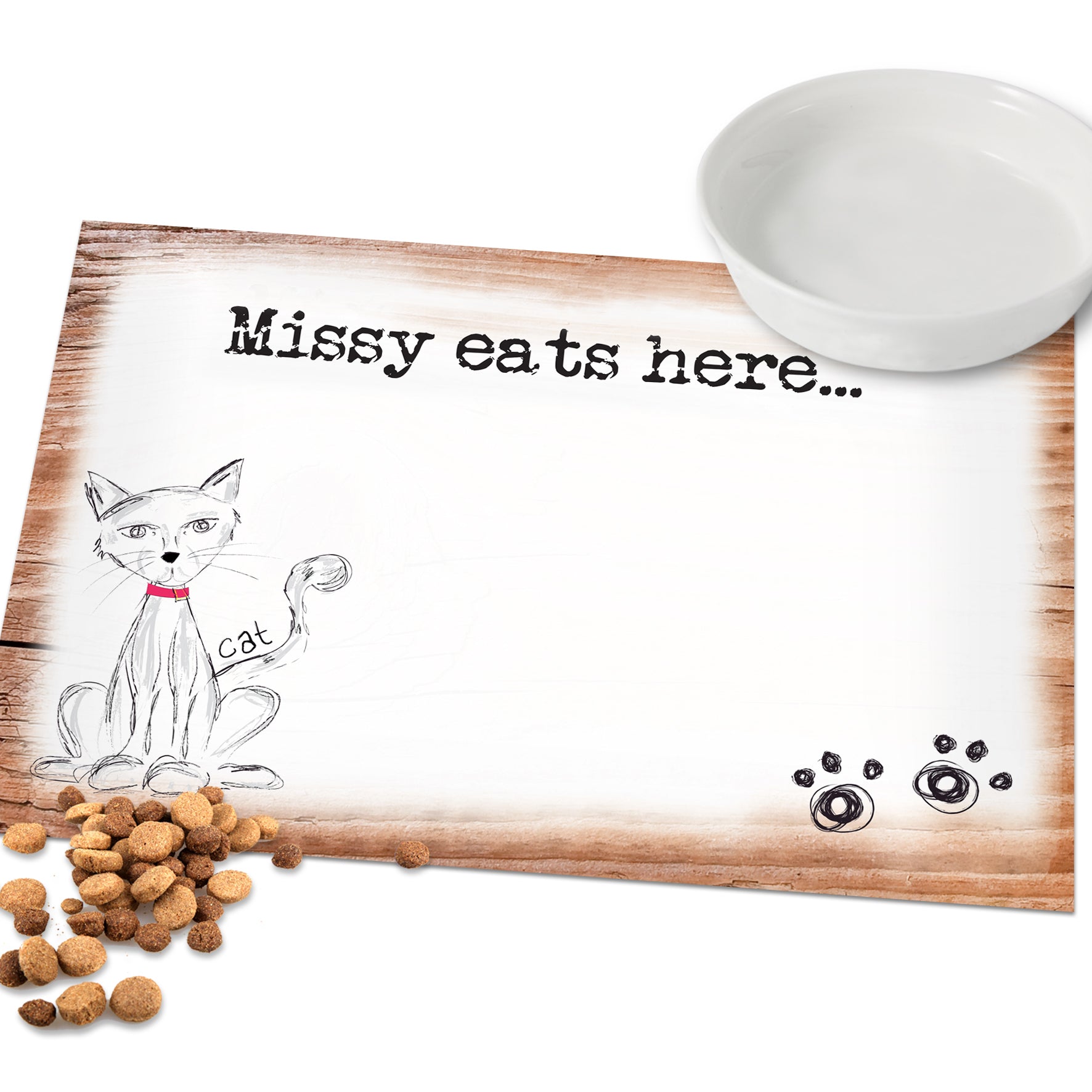 Personalised Scribble Cat Pet Bowl Mat