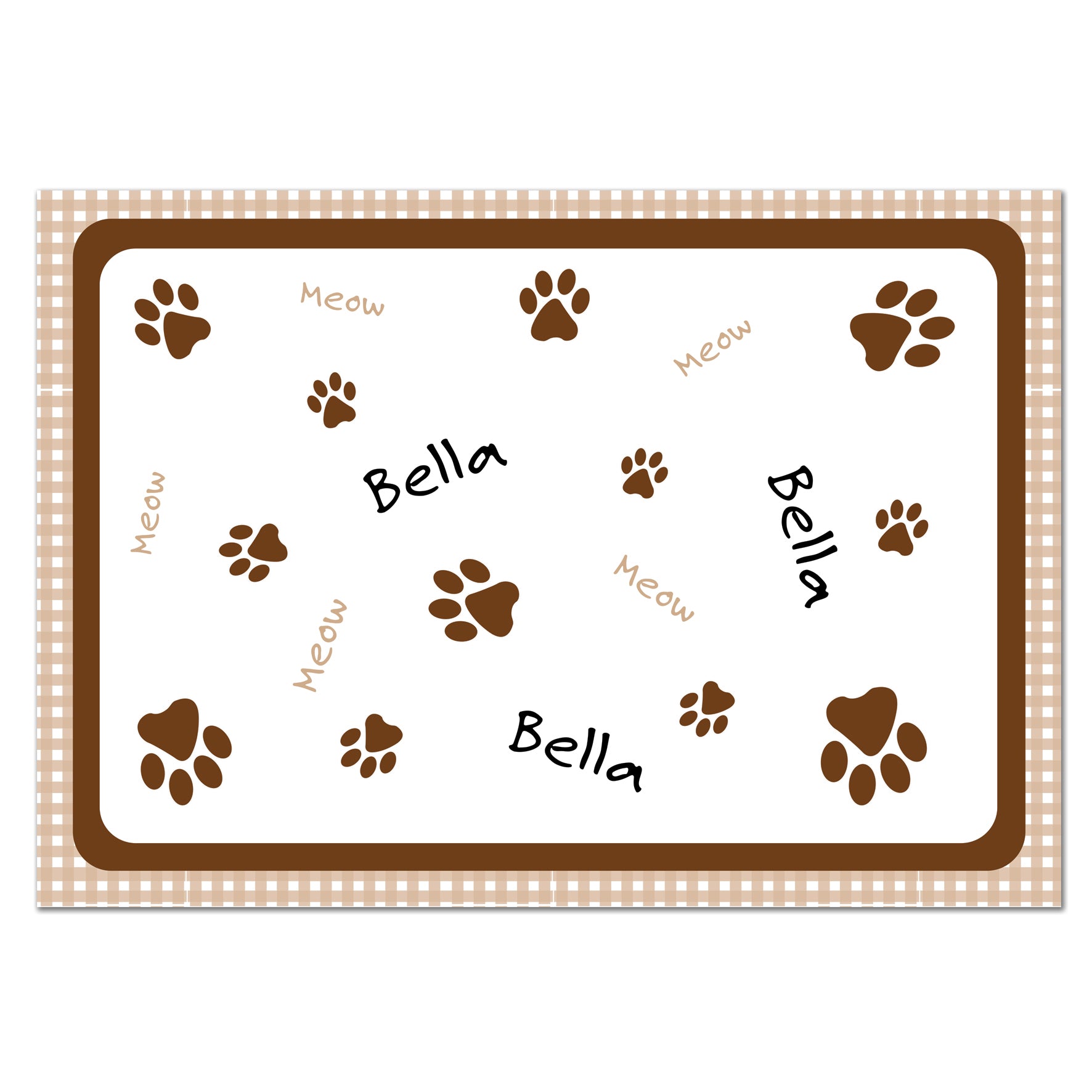 Personalised Brown Gingham Cat Pet Bowl Mat