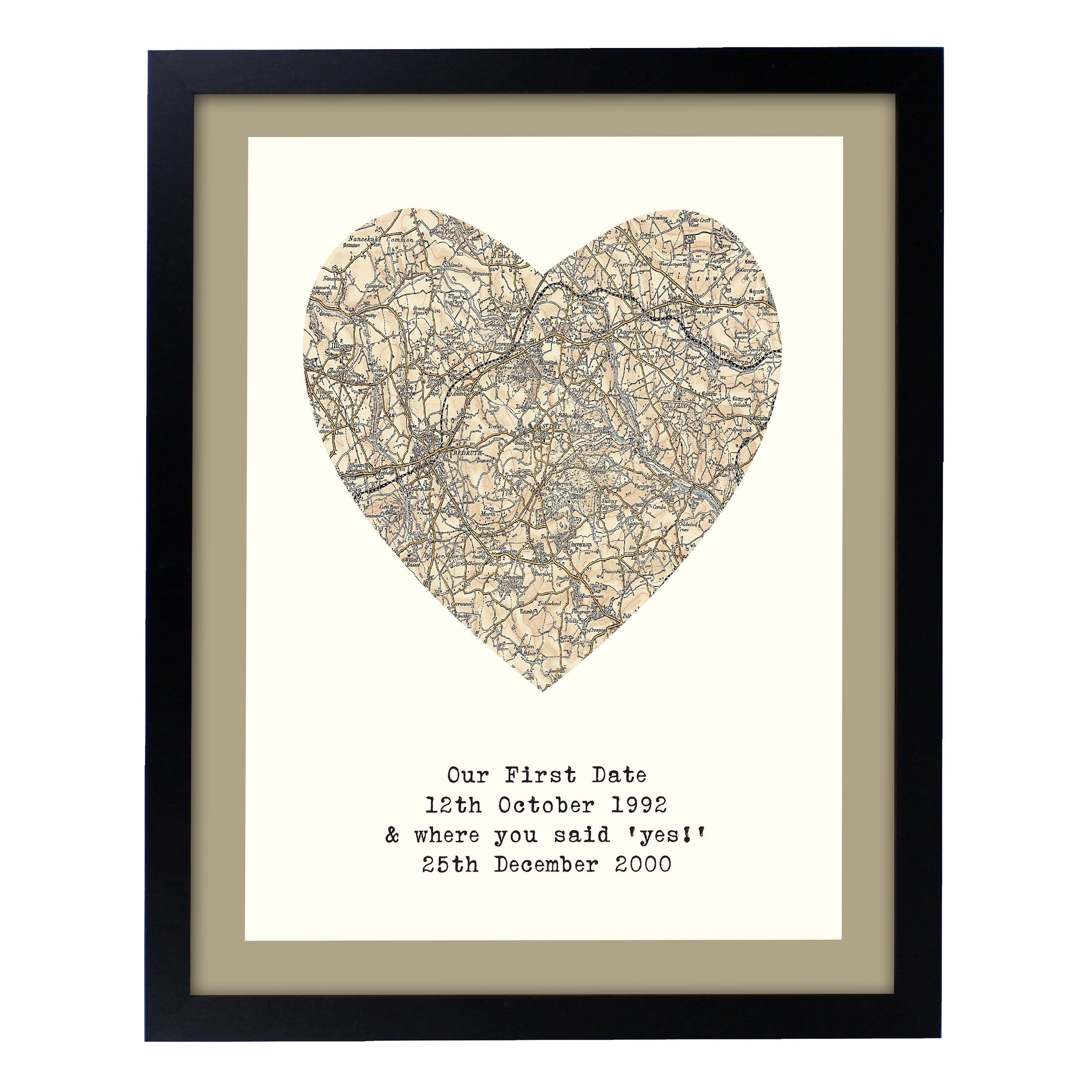 Personalised 1896 - 1904 Revised Map Heart Black Framed Print