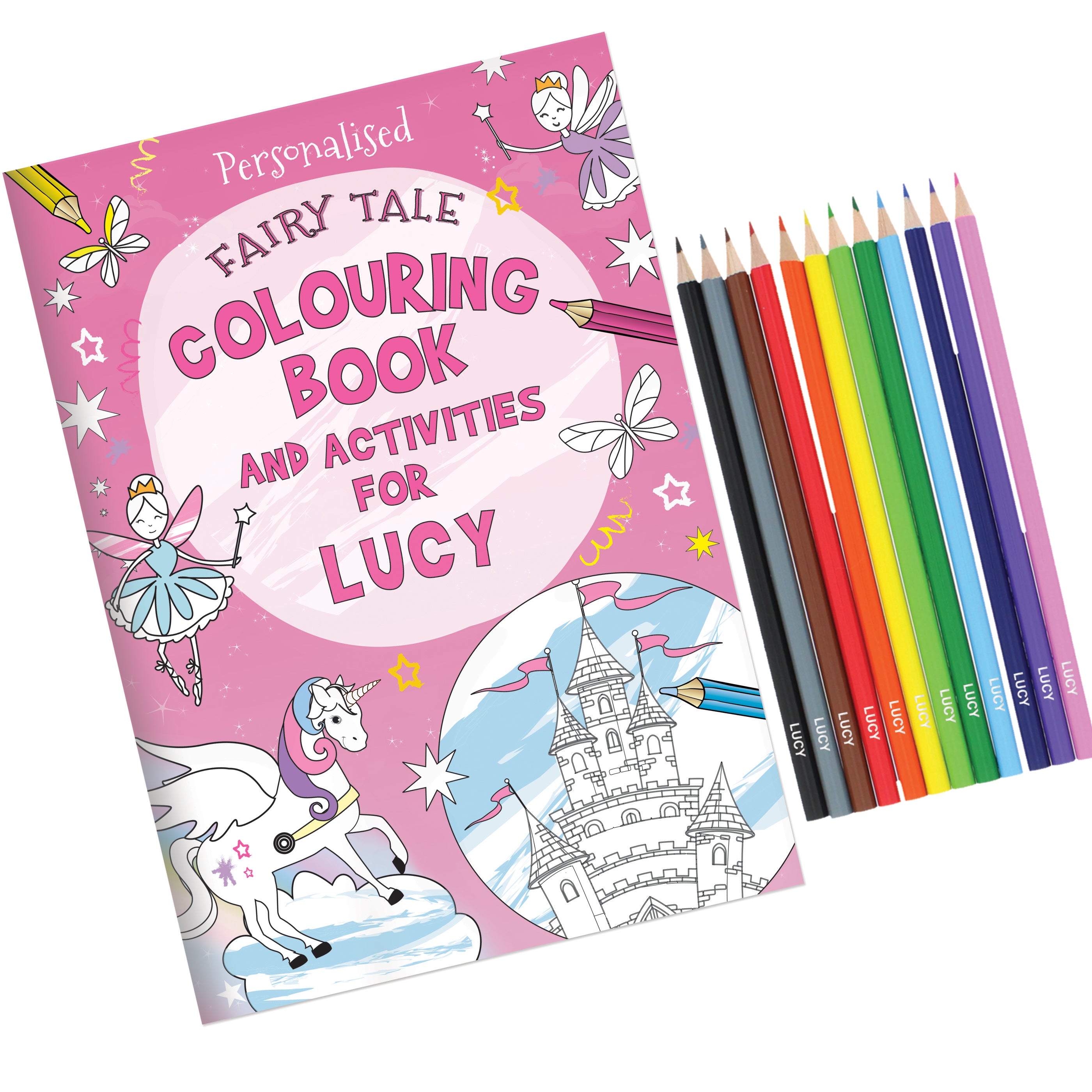 Personalised Princess & Unicorn Colouring Book with Pencil Crayons