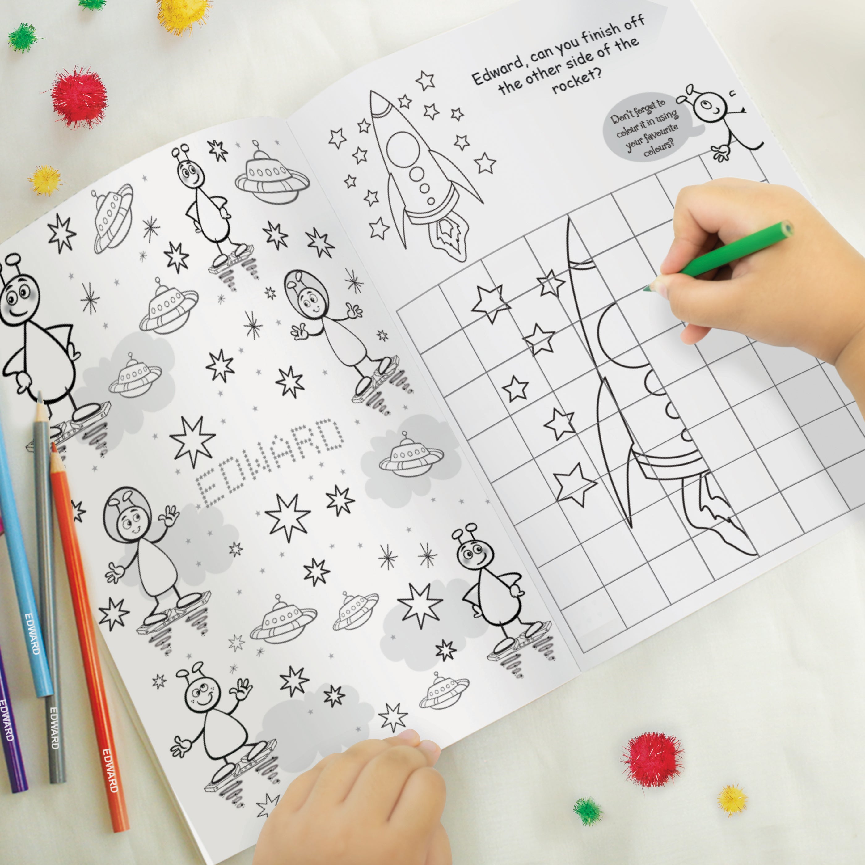 Personalised Space Colouring Book with Pencil Crayons