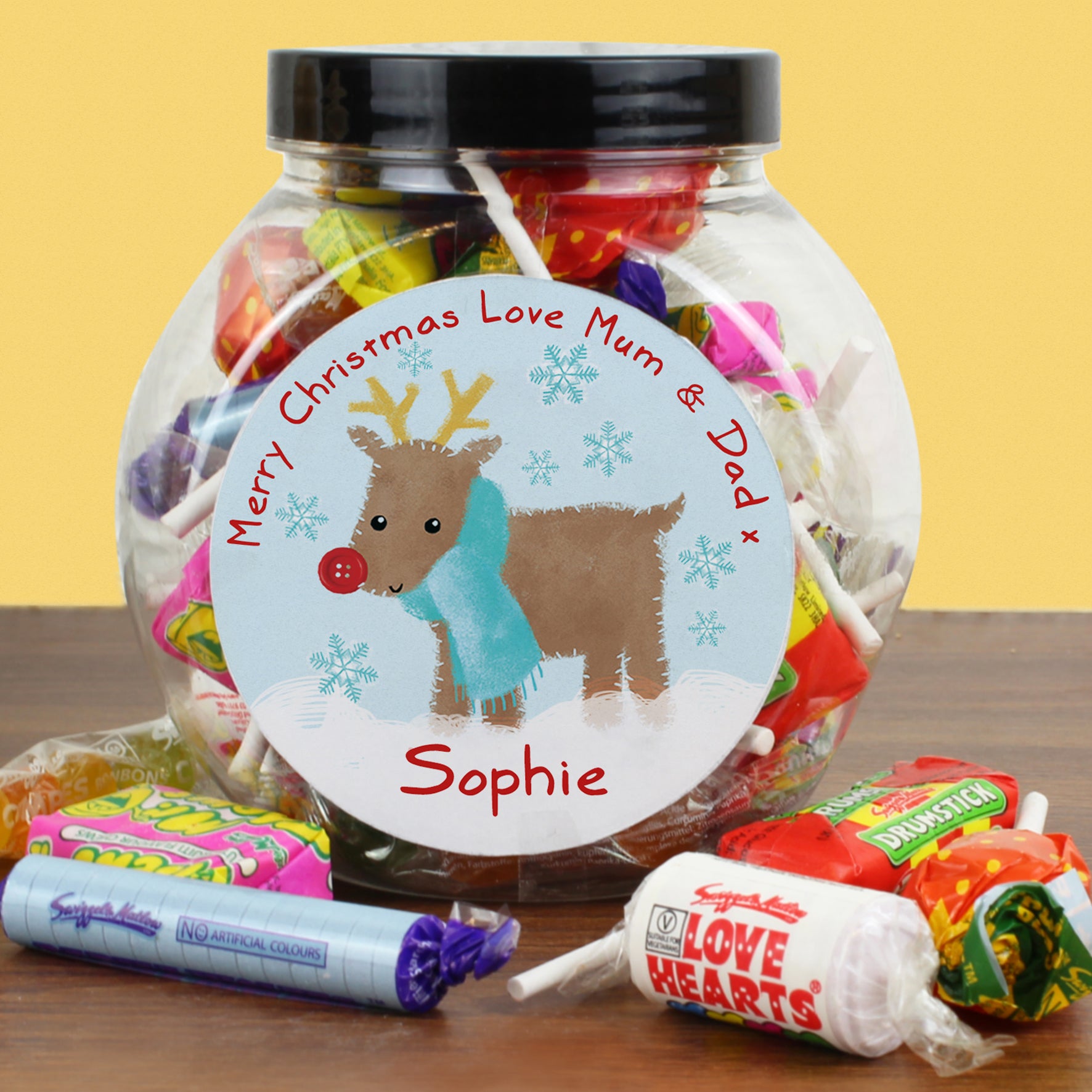 Personalised Felt Stitch Reindeer Sweet Jar