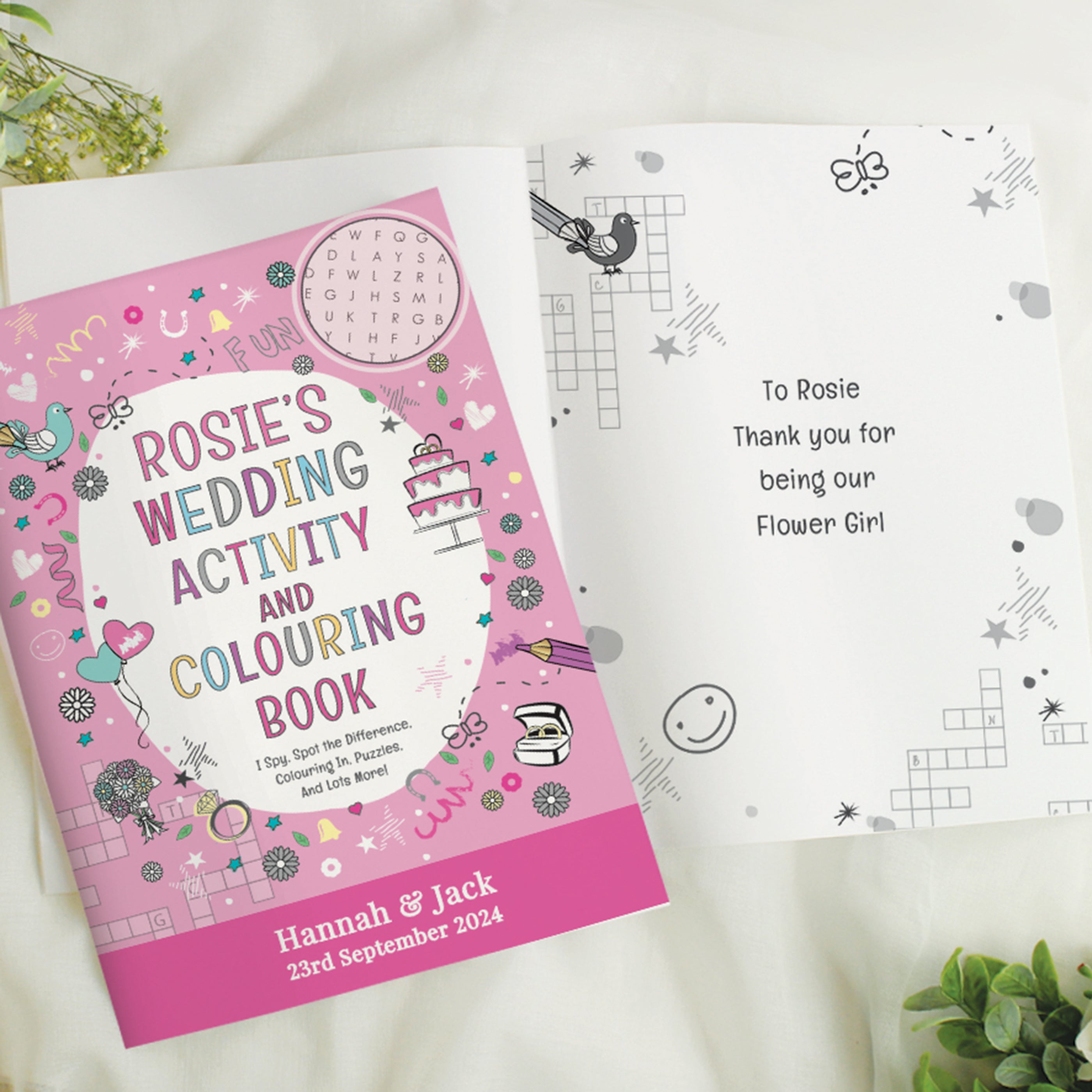 Personalised Pink A4 Wedding Activity & Colouring Book