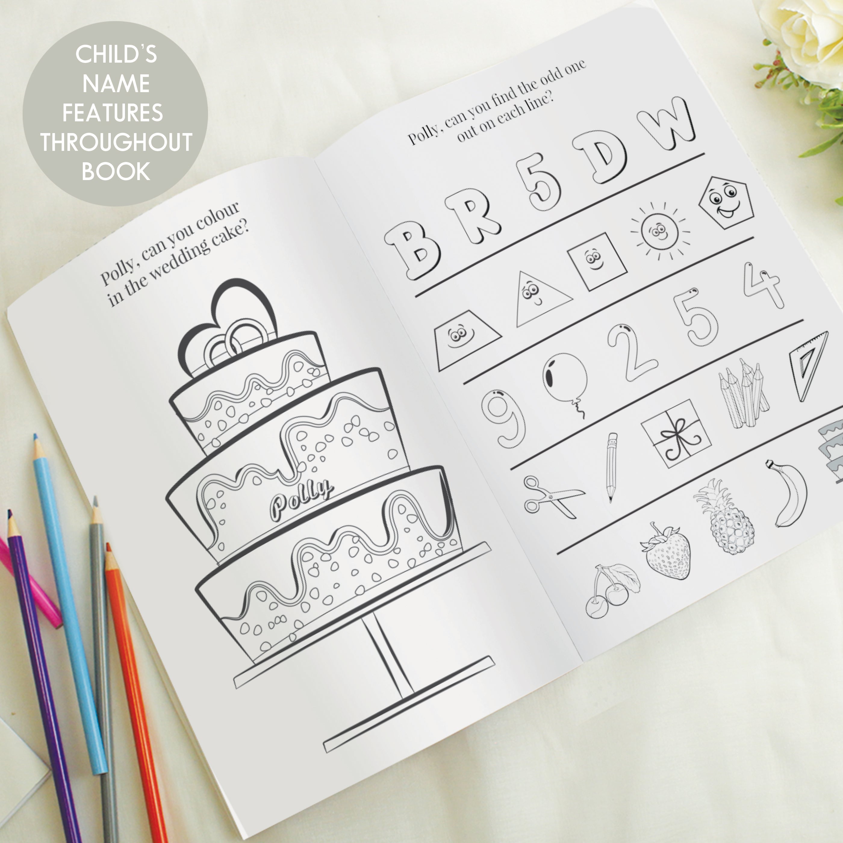 Personalised Pink A4 Wedding Activity & Colouring Book