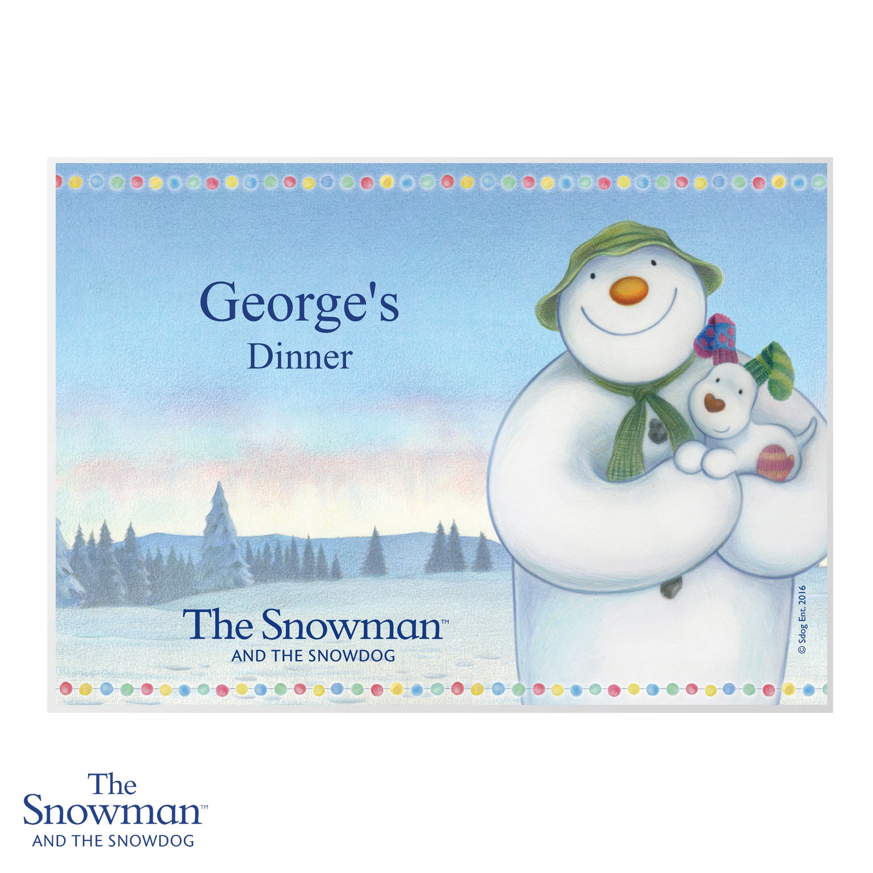 Personalised The Snowman and the Snowdog Placemat