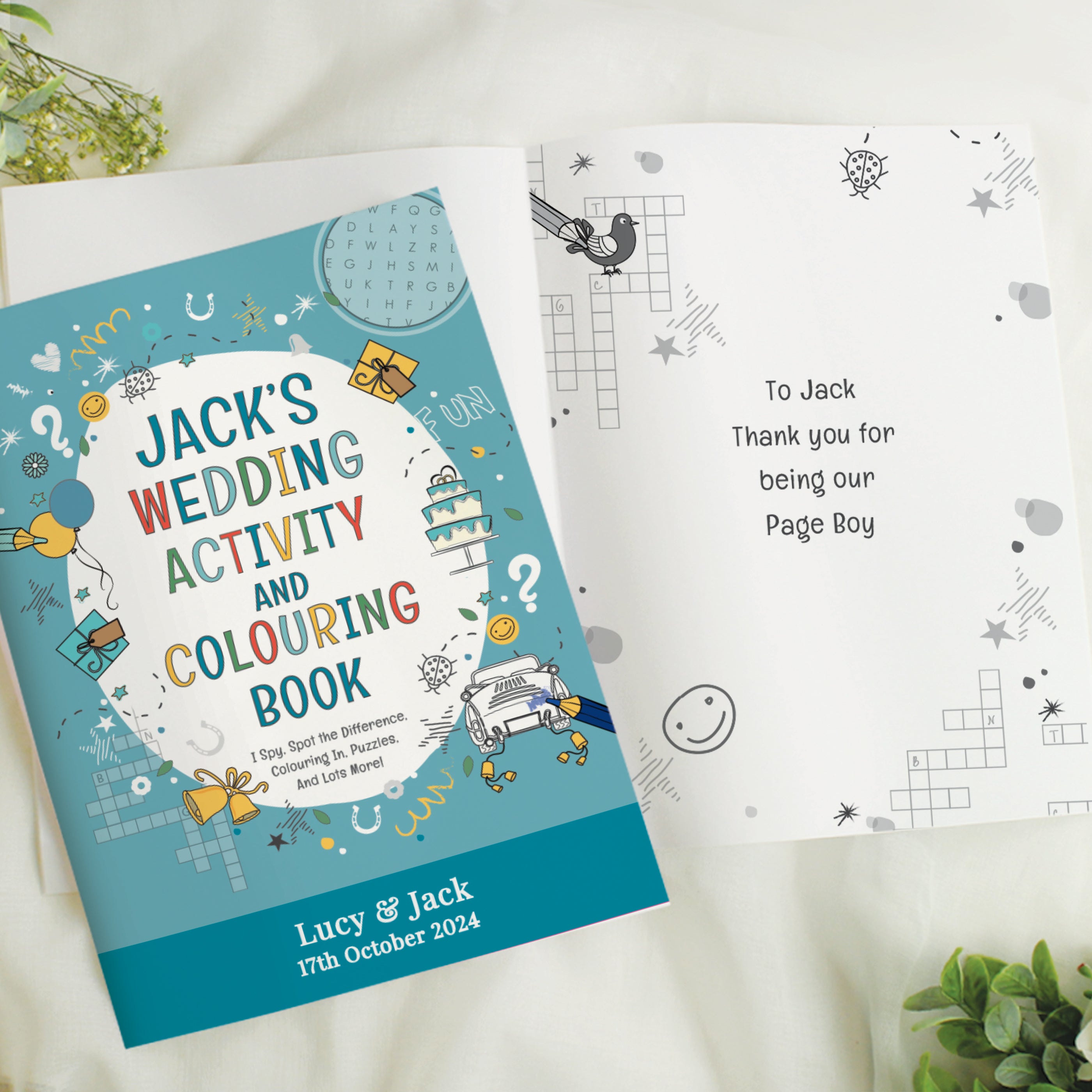 Personalised Blue A4 Wedding Activity & Colouring Book