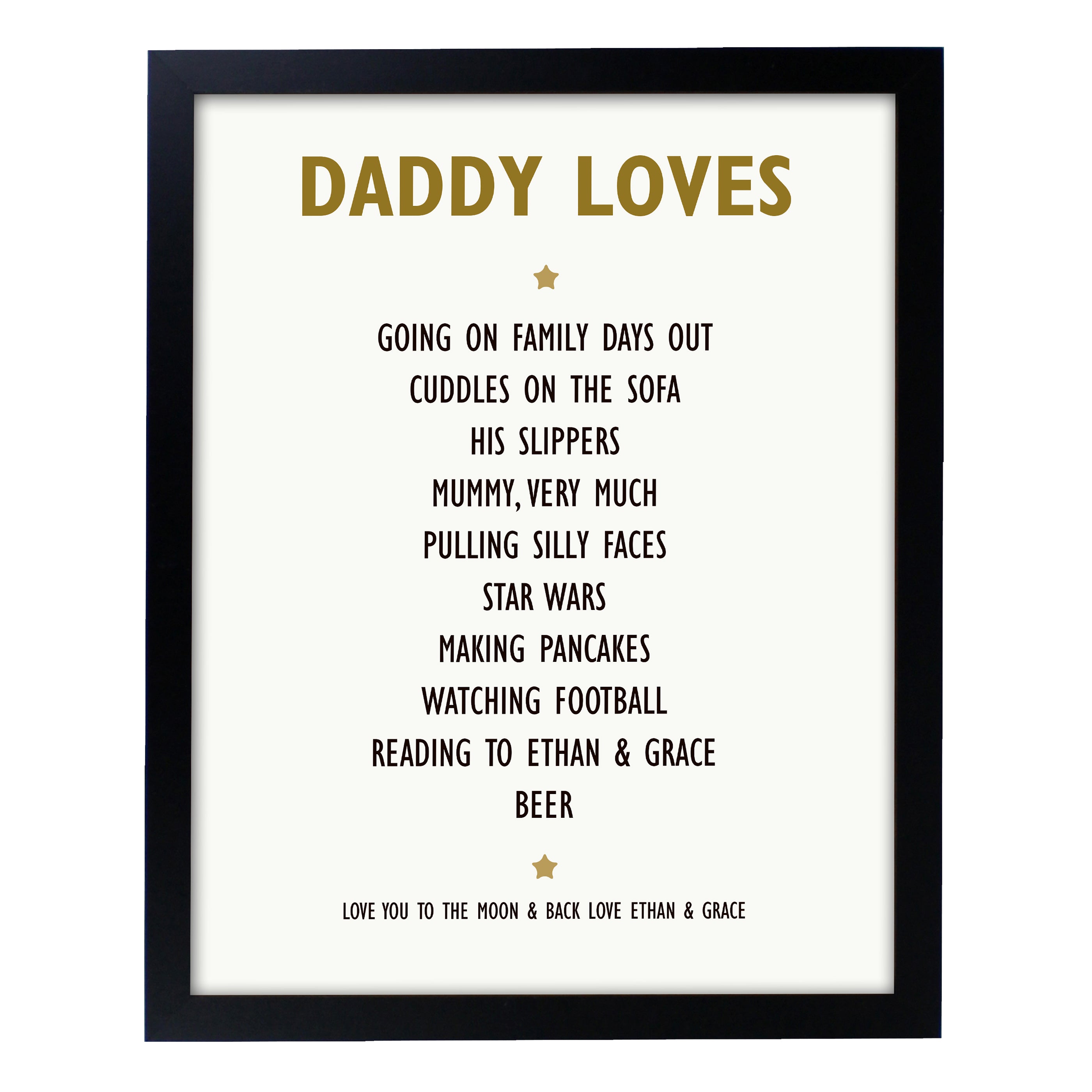 Personalised List of Love Black Framed Print