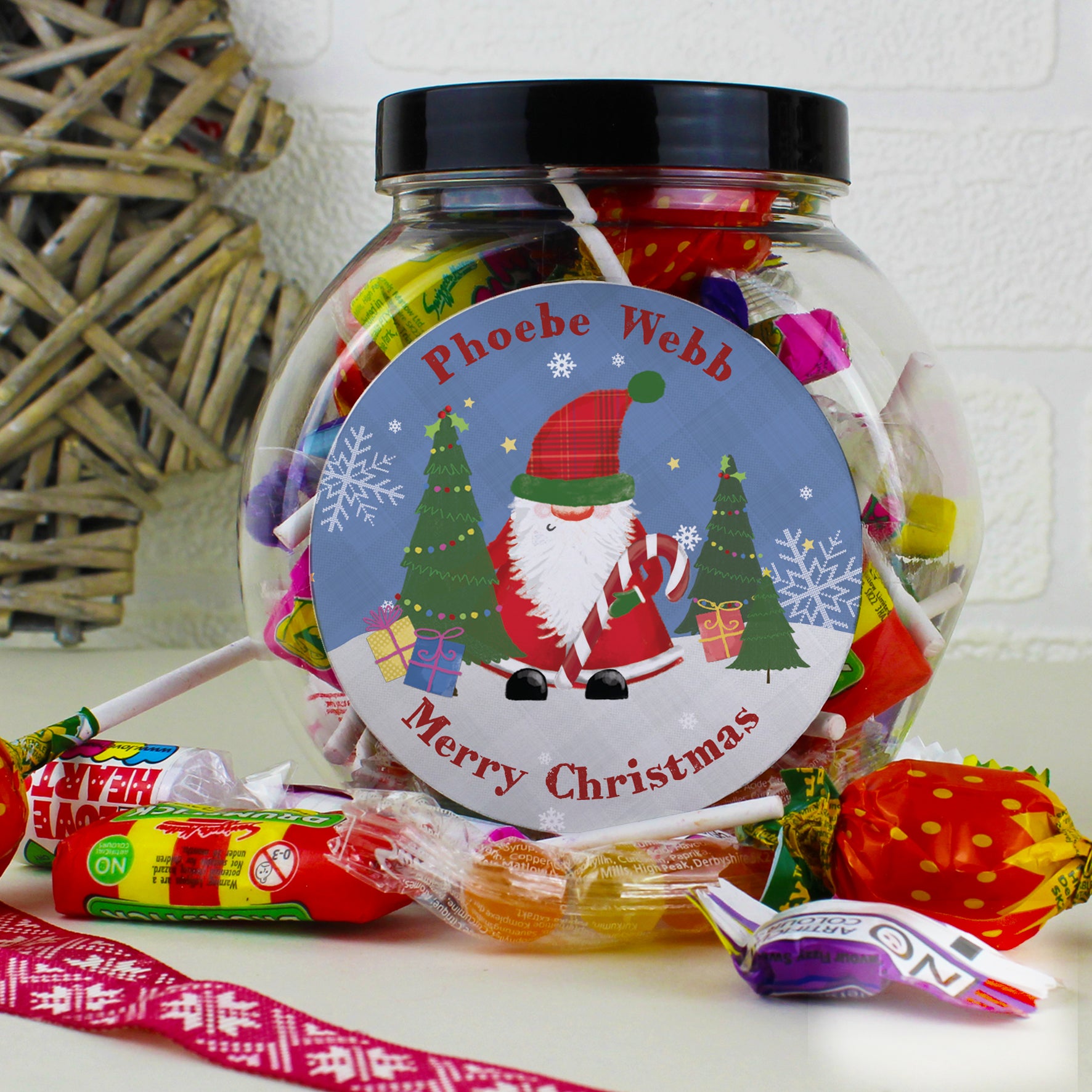 Personalised Tartan Santa Sweet Jar