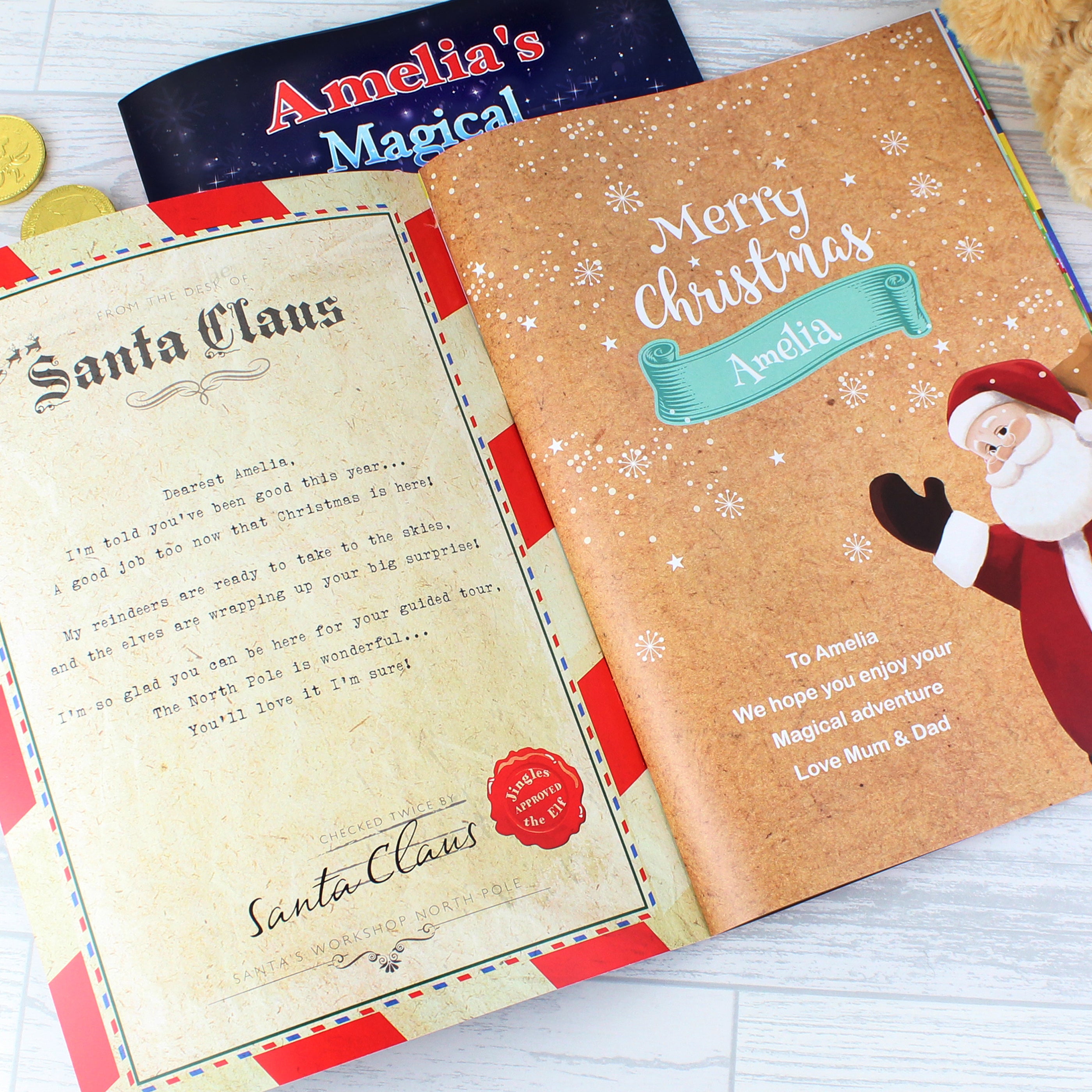 Personalised Magical Christmas Adventure Story Book and Personalised Teddy Bear