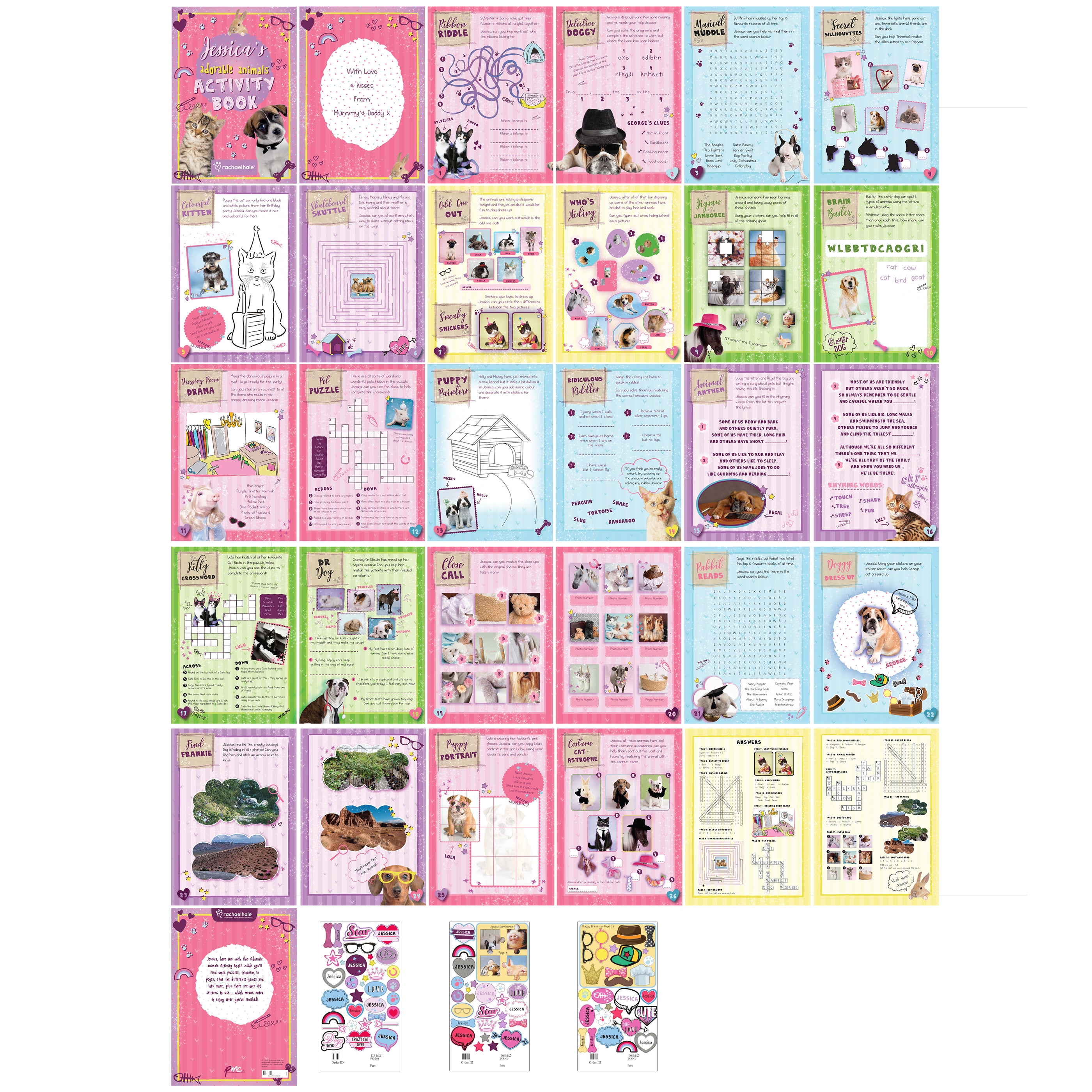 Personalised Rachael Hale Adorable Animals Activity Book With Stickers