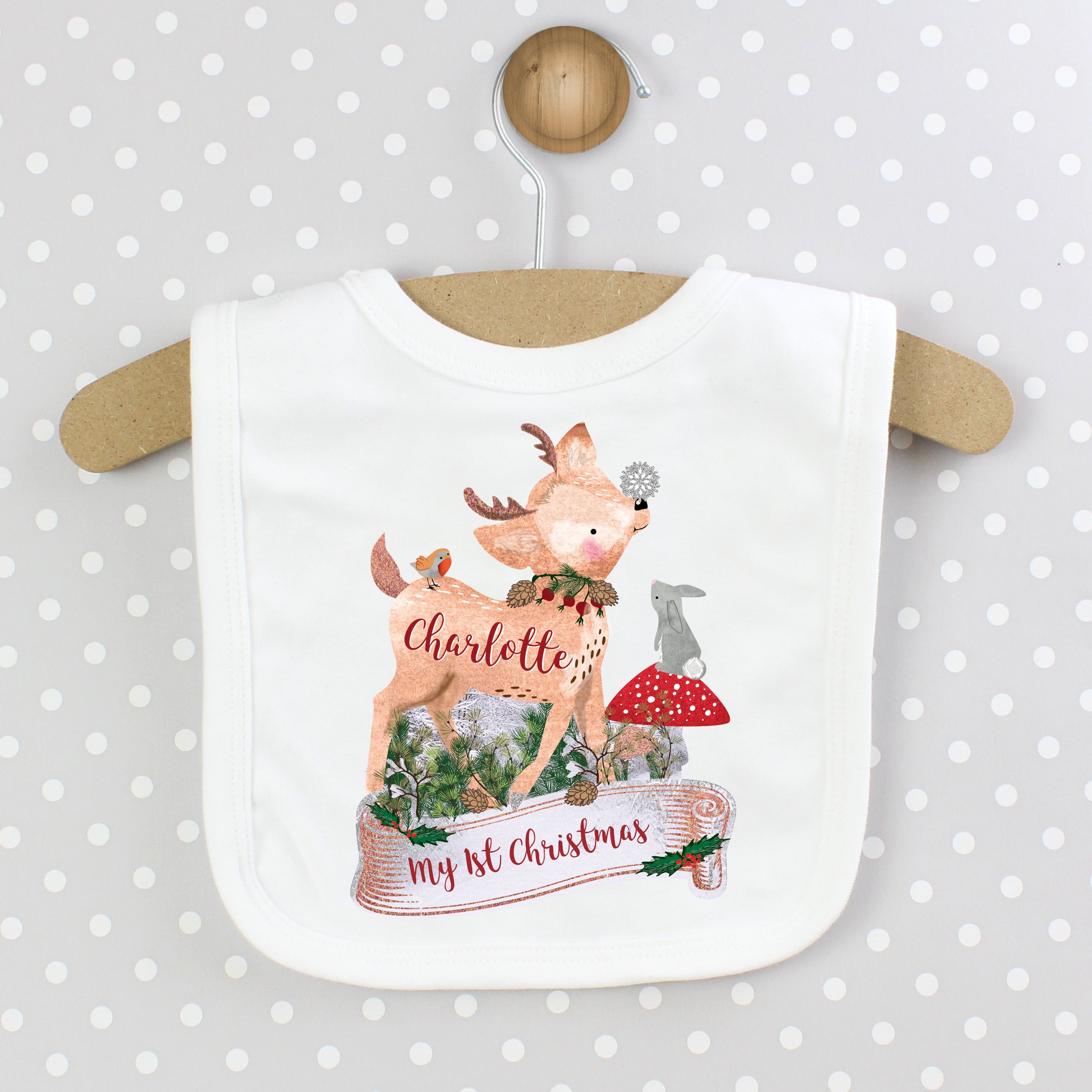 Personalised Festive Fawn Bib